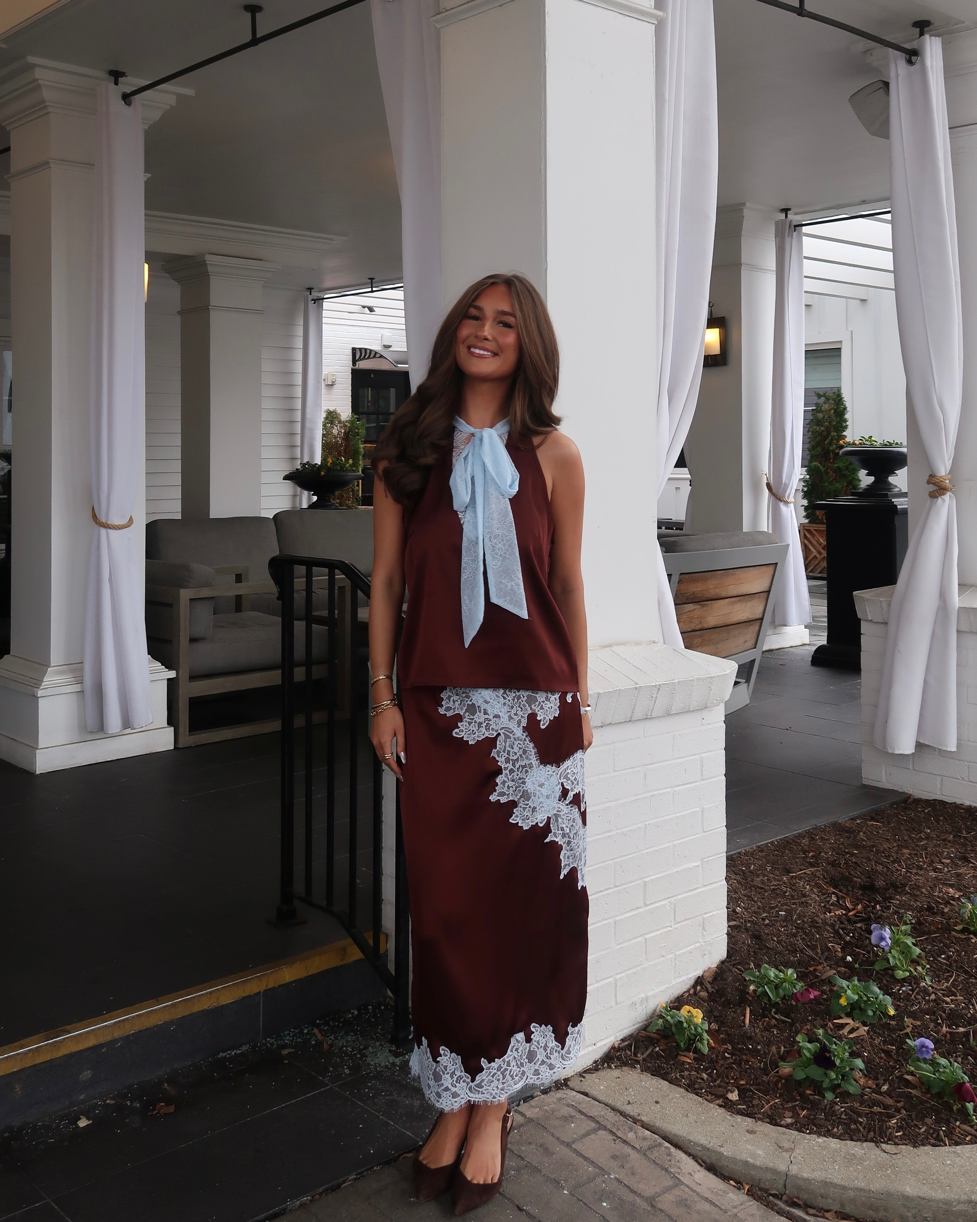 Kaidyn Lace Trim Satin Set