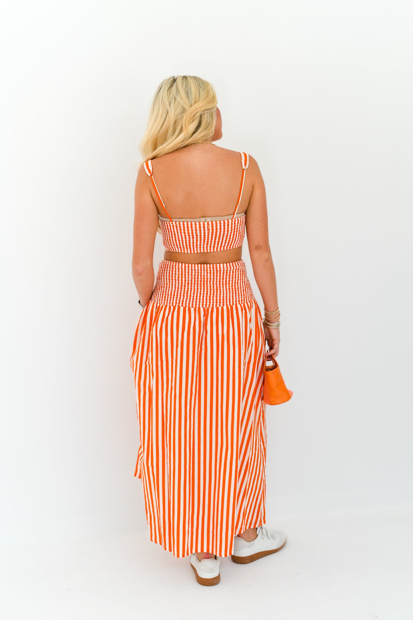 Hazel Maxi Skirt Set - Orange/White Stripes (PREORDER)