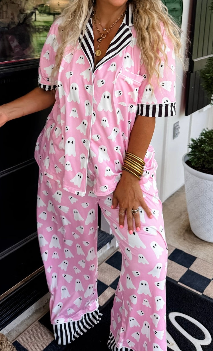 Pink Ghost Halloween Pajama Set