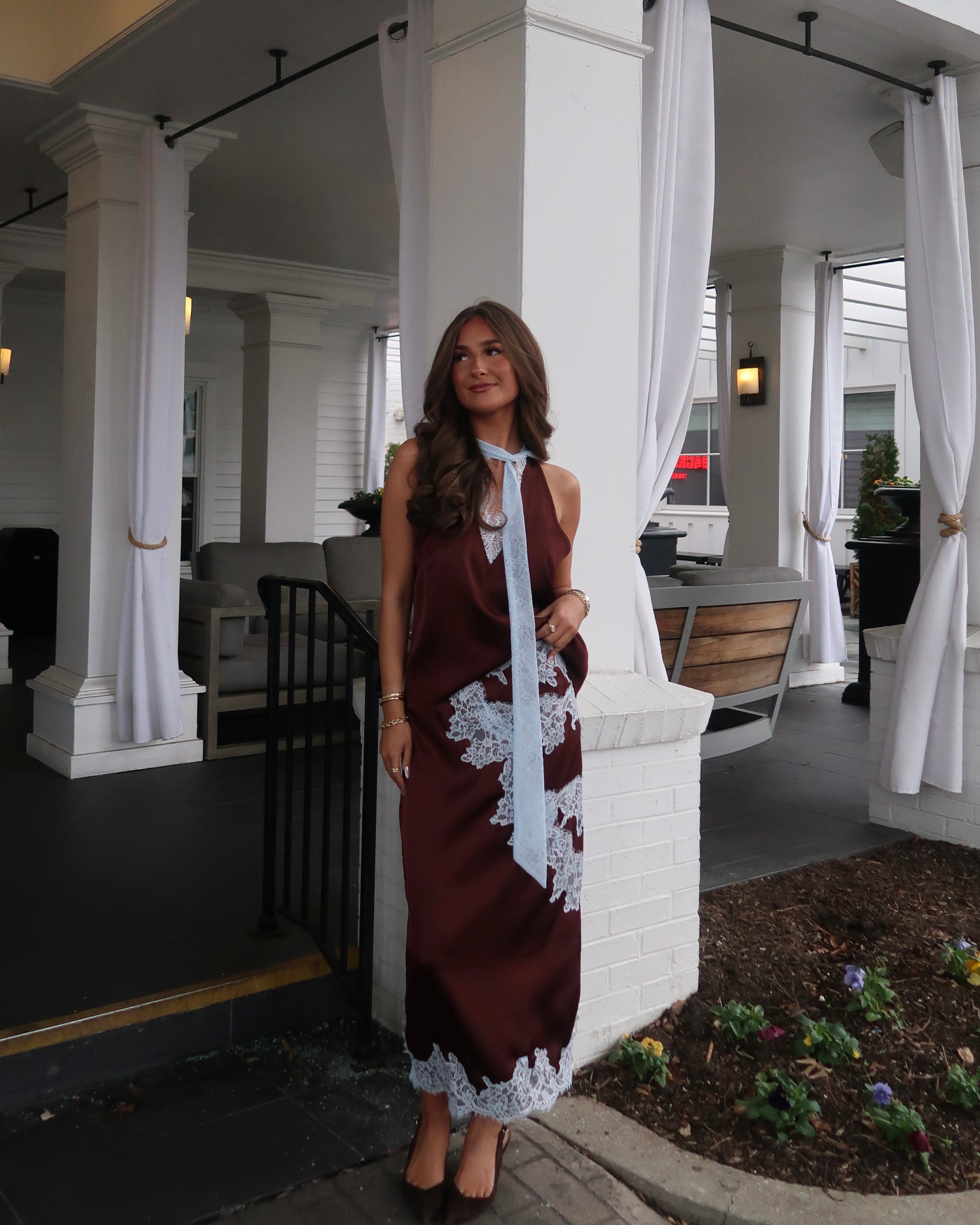 Kaidyn Lace Trim Satin Set