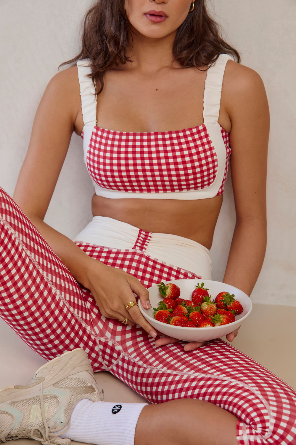 Ruched Sports Crop - Red Gingham
