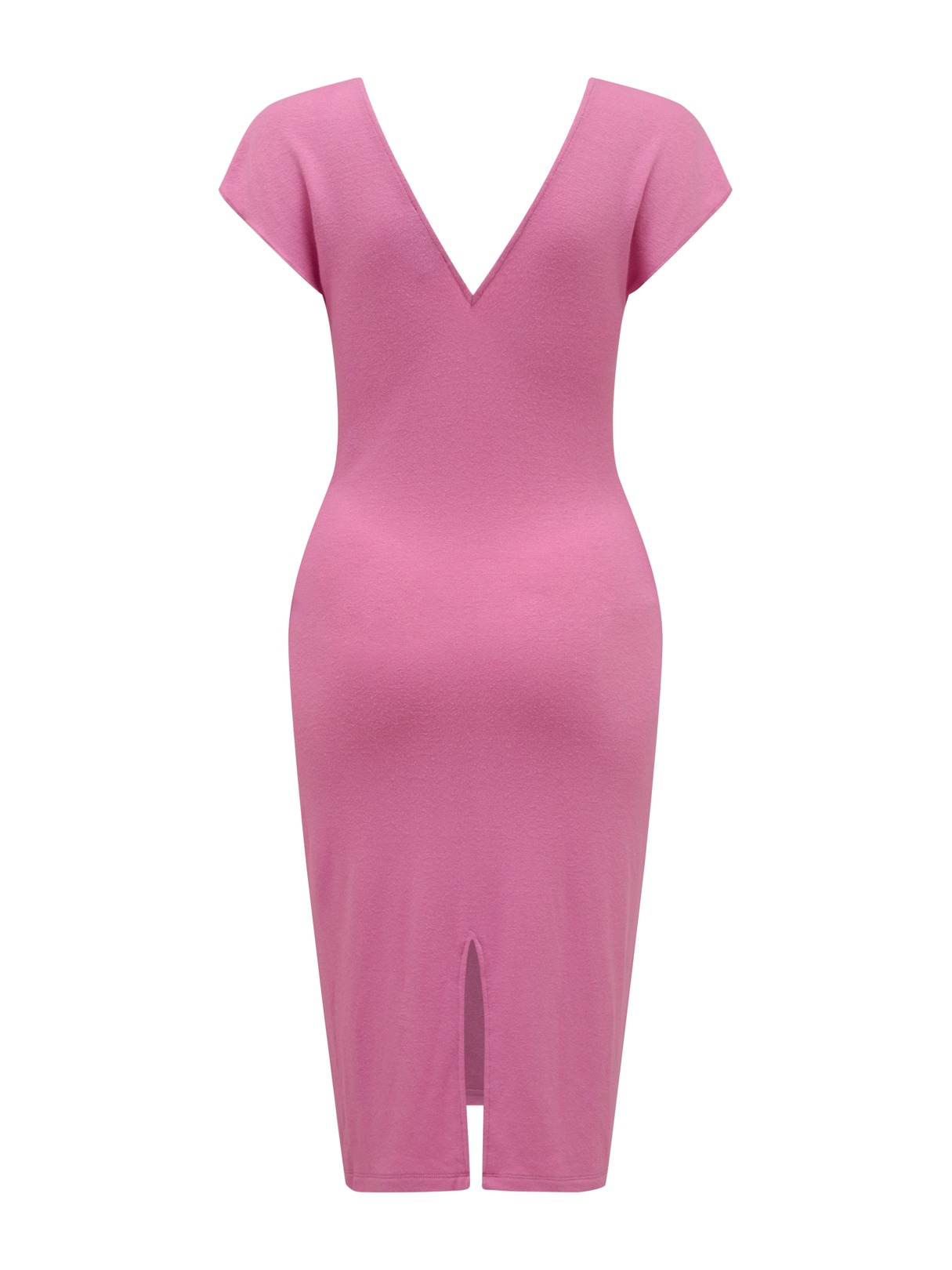 V NECK RUCHED MIDI DRESS