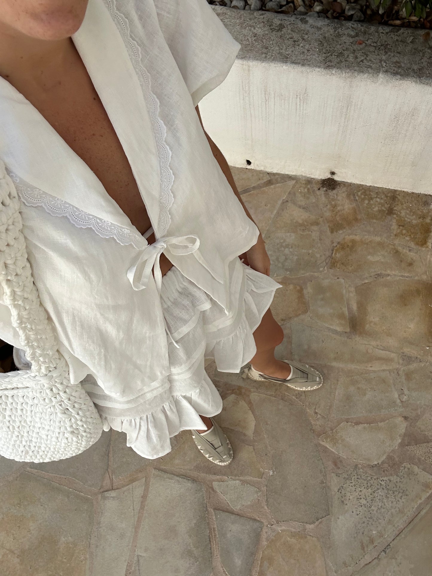 Casual Tie-Strap Hollow Short Sleeve Shorts Set