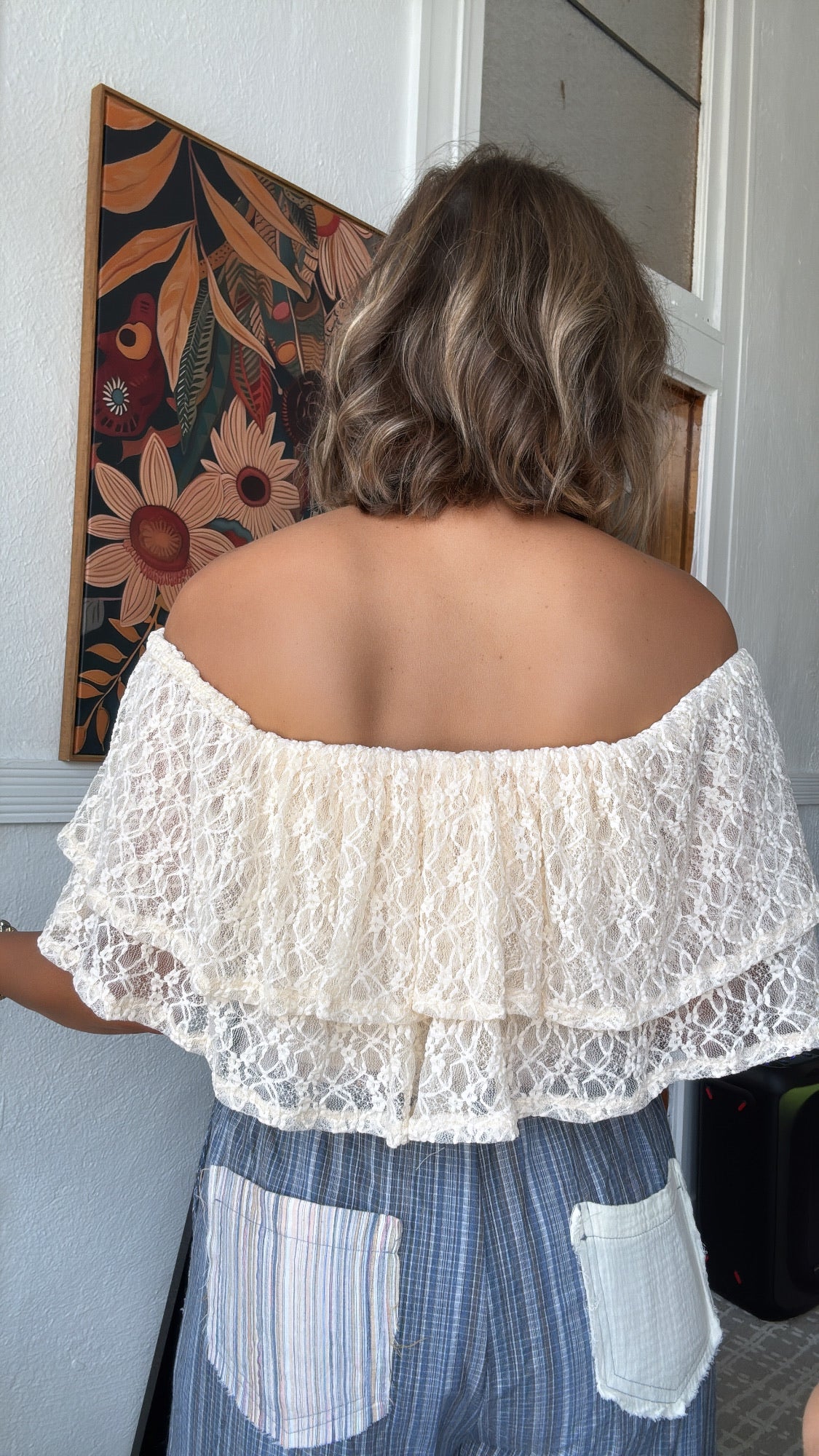 BY TOGETHER: Lucy Lace Off The Shoulder Short Sleeve Tiered Top