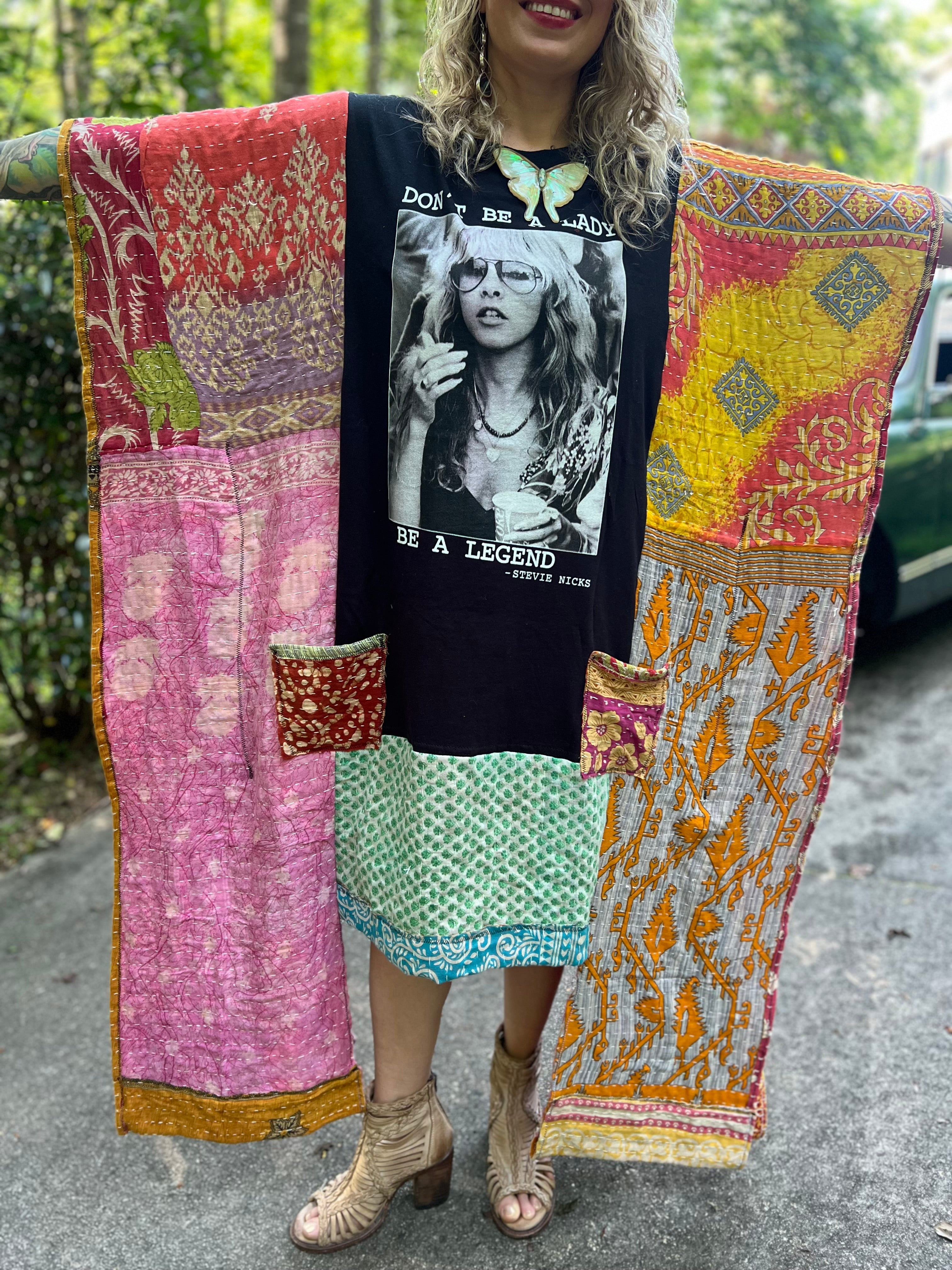 *Remake* KANTHA WING UPCYCLED DRESS// open size handmade// STEVIE NICKS LEGEND