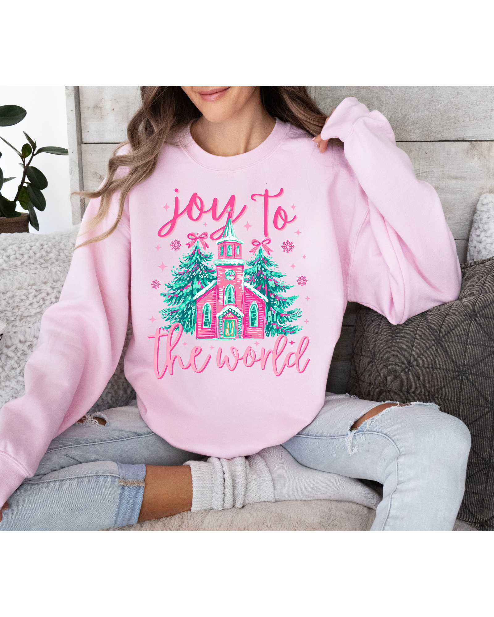 Joy to the World, Chapel Christmas,Watercolor Holiday Sweatshirt