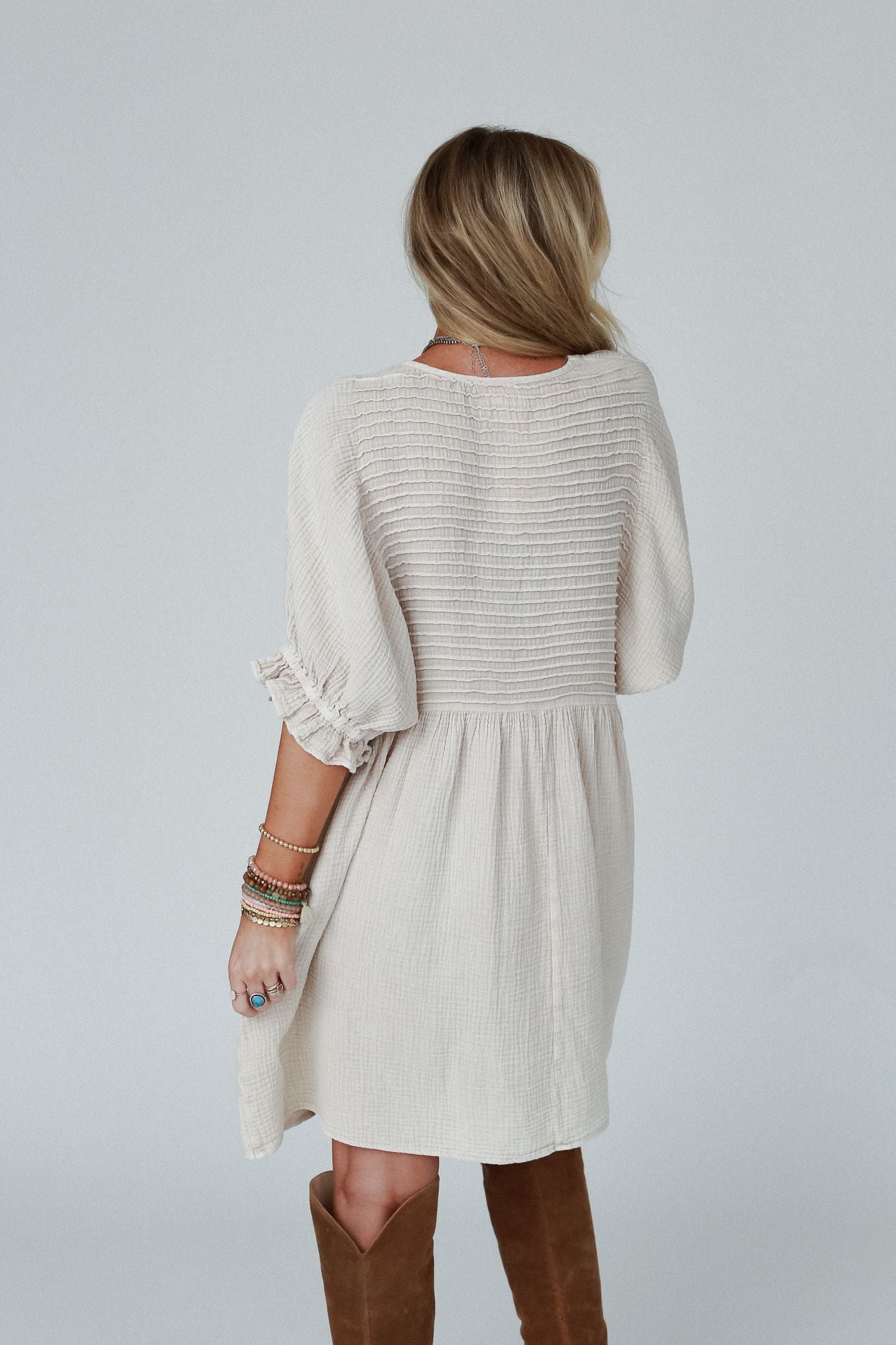 Quinn Puff Sleeve Mini Dress - Natural
