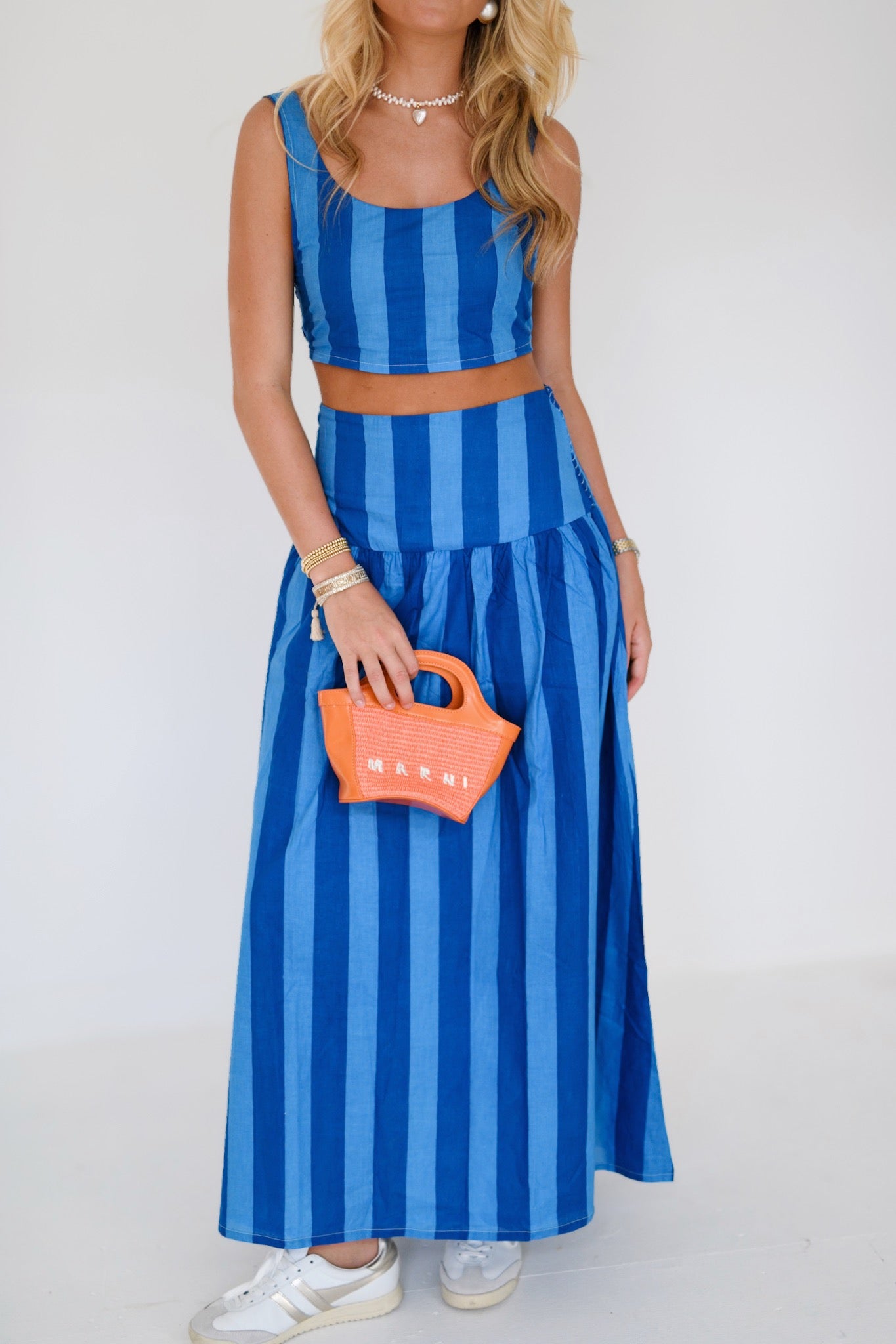 Willow Maxi Skirt Set - Blue Tone Stripes (PREORDER)