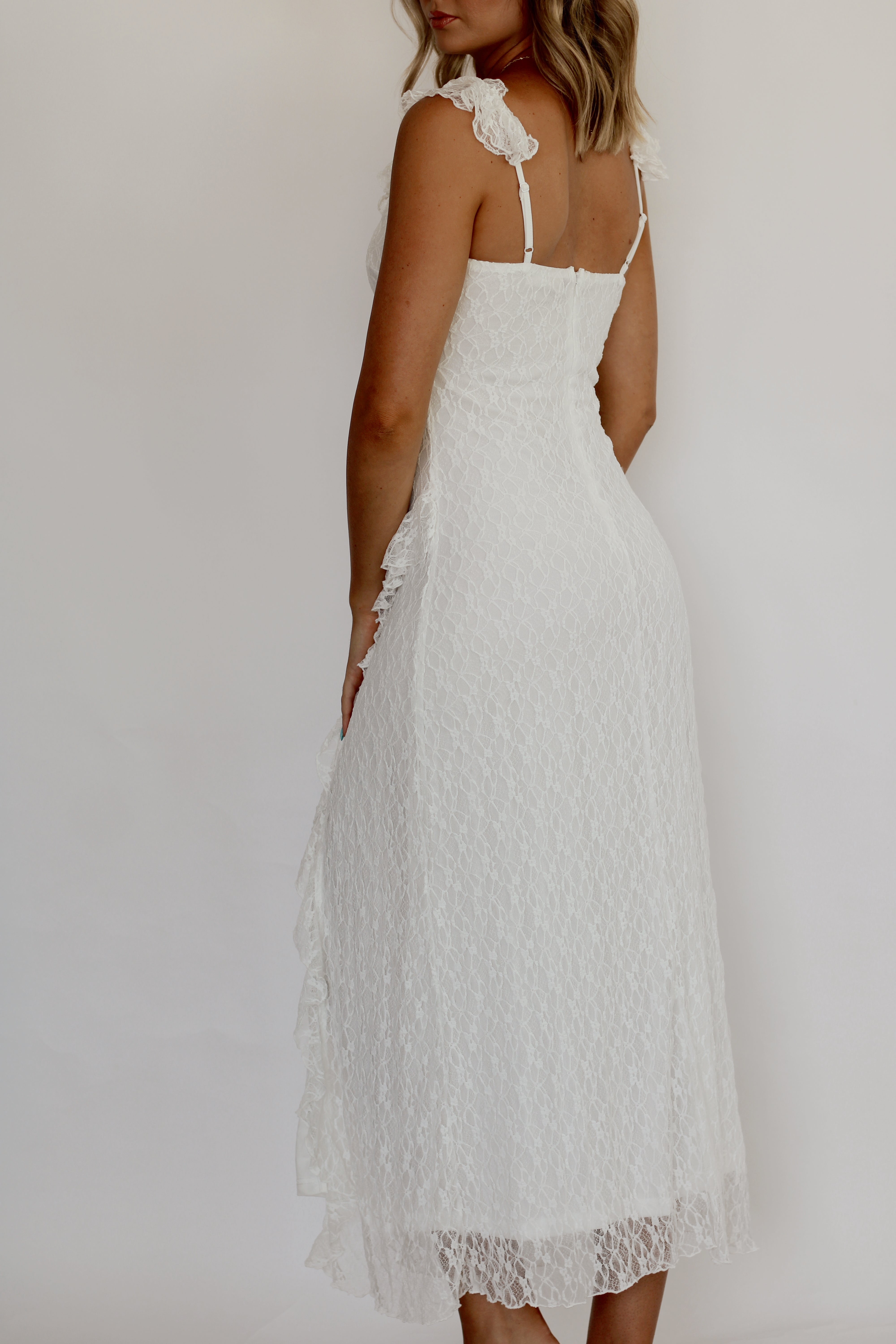 Always & Forever Ruffle Lace Dress- White