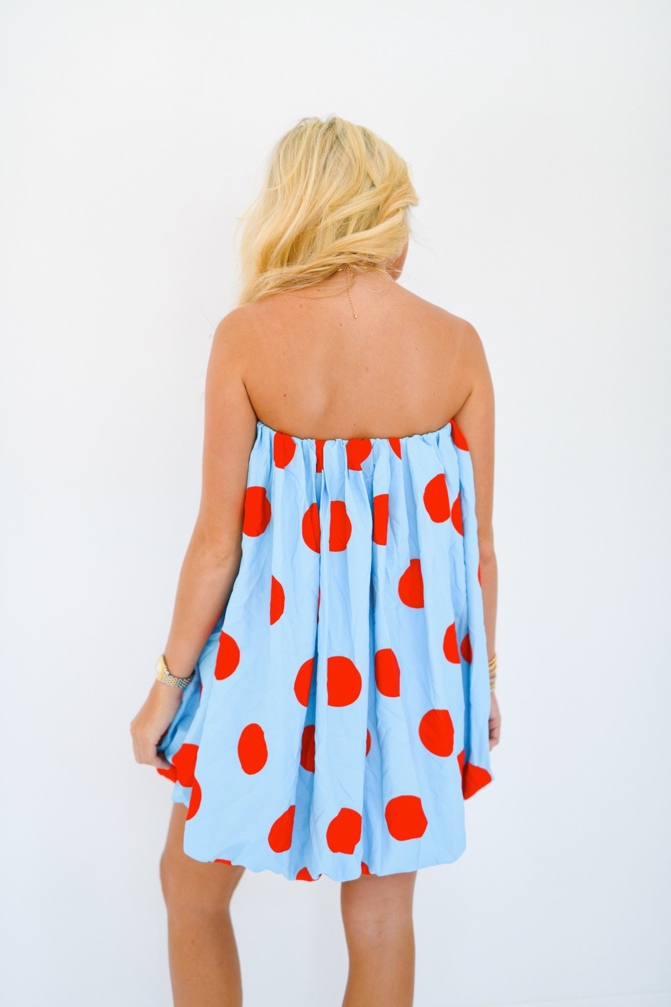 Kylee Mini Bubble Dress - Powder Blue/Red