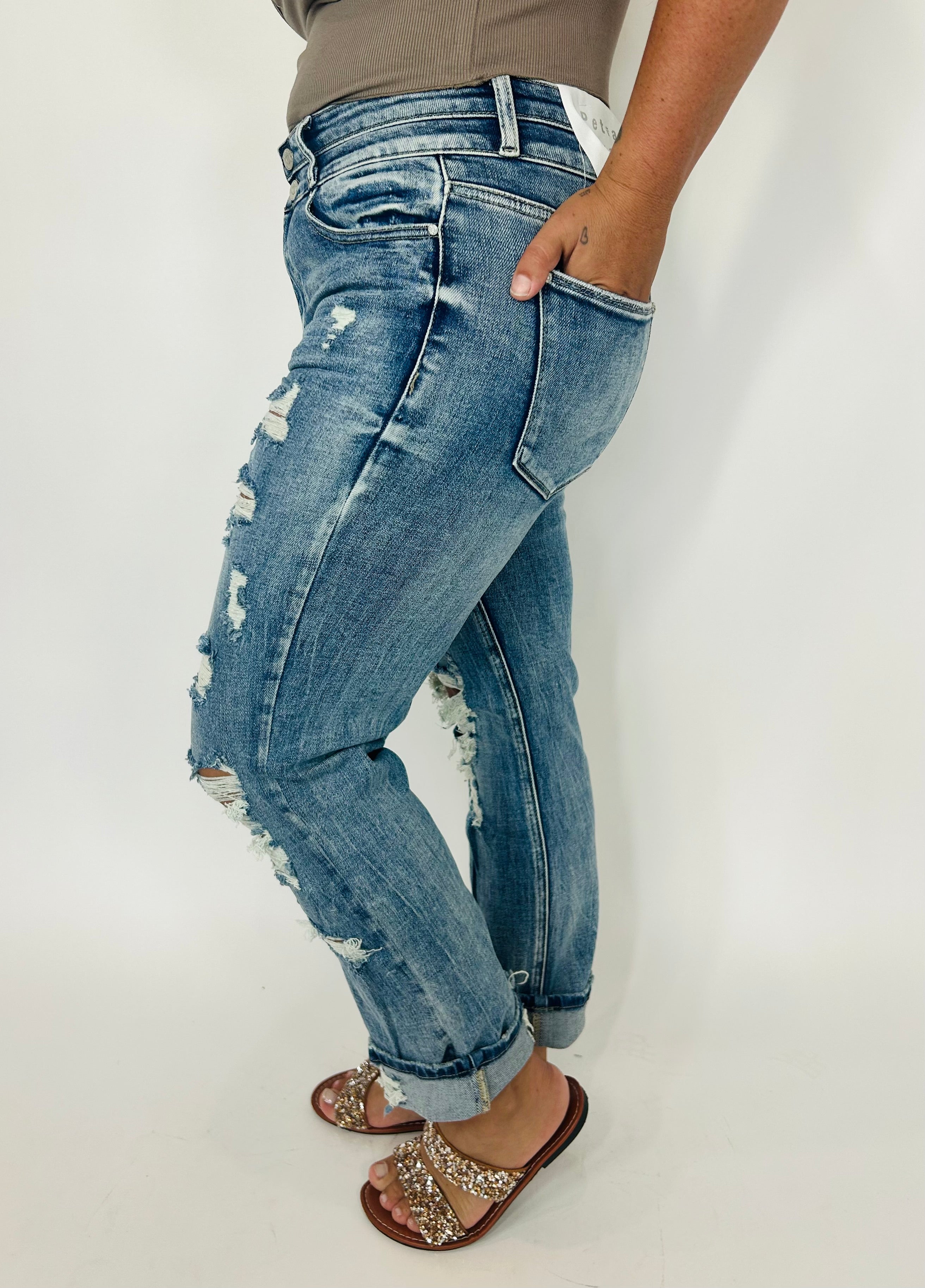 Dana Double Button Distressed High Rise Jeans