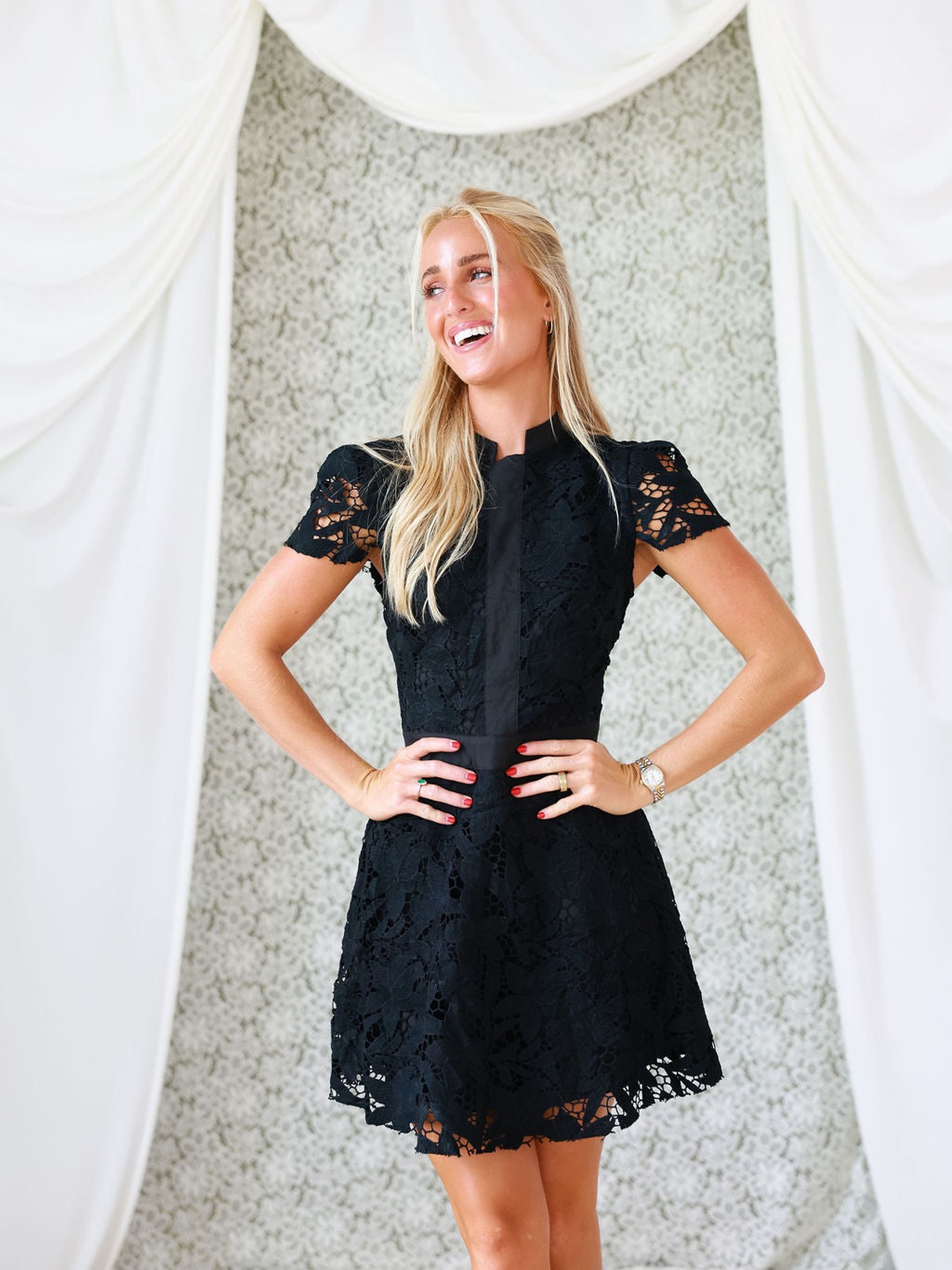 CAP SLEEVE LACE MINI DRESS
