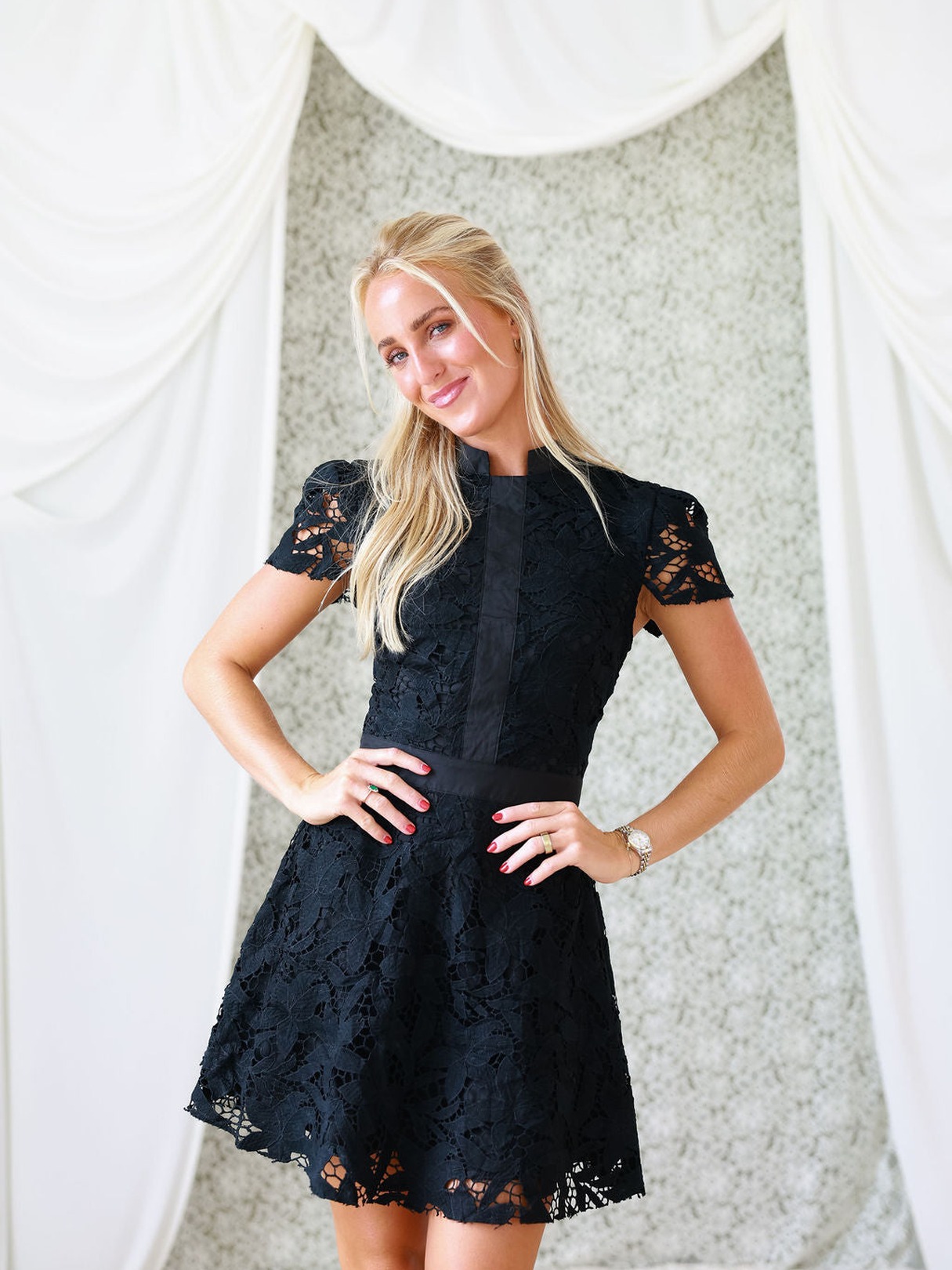 CAP SLEEVE LACE MINI DRESS