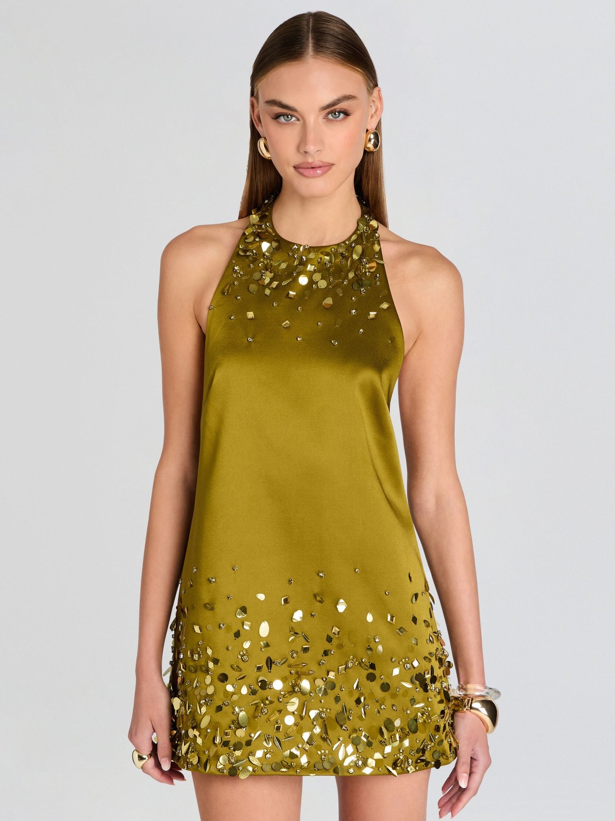 CHANDELIER CRYSTAL EMBROIDERED MINI DRESS