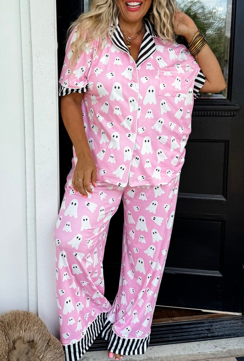 Pink Ghost Halloween Pajama Set