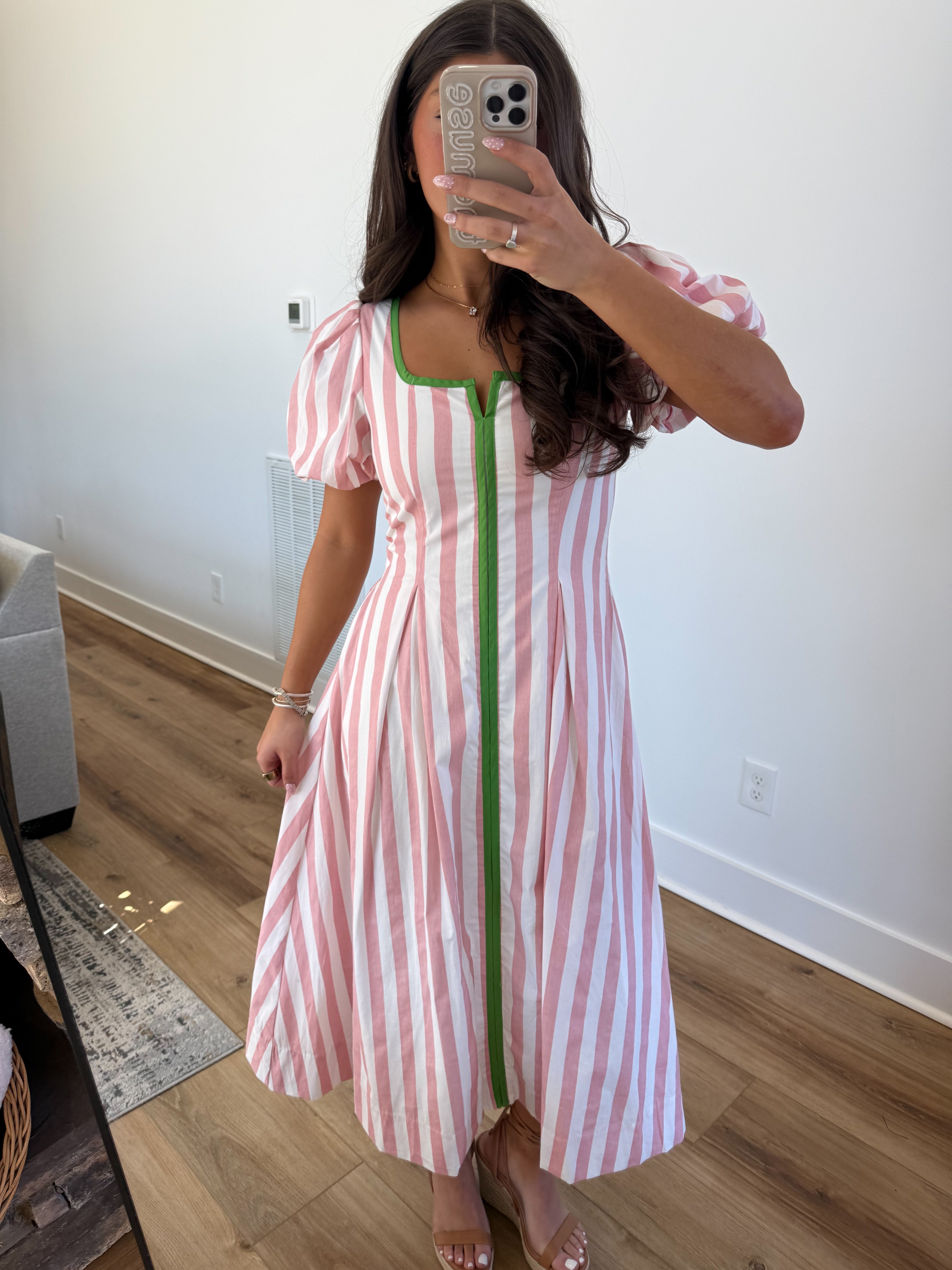 The Carolina Stripe Midi (Pink/Green)