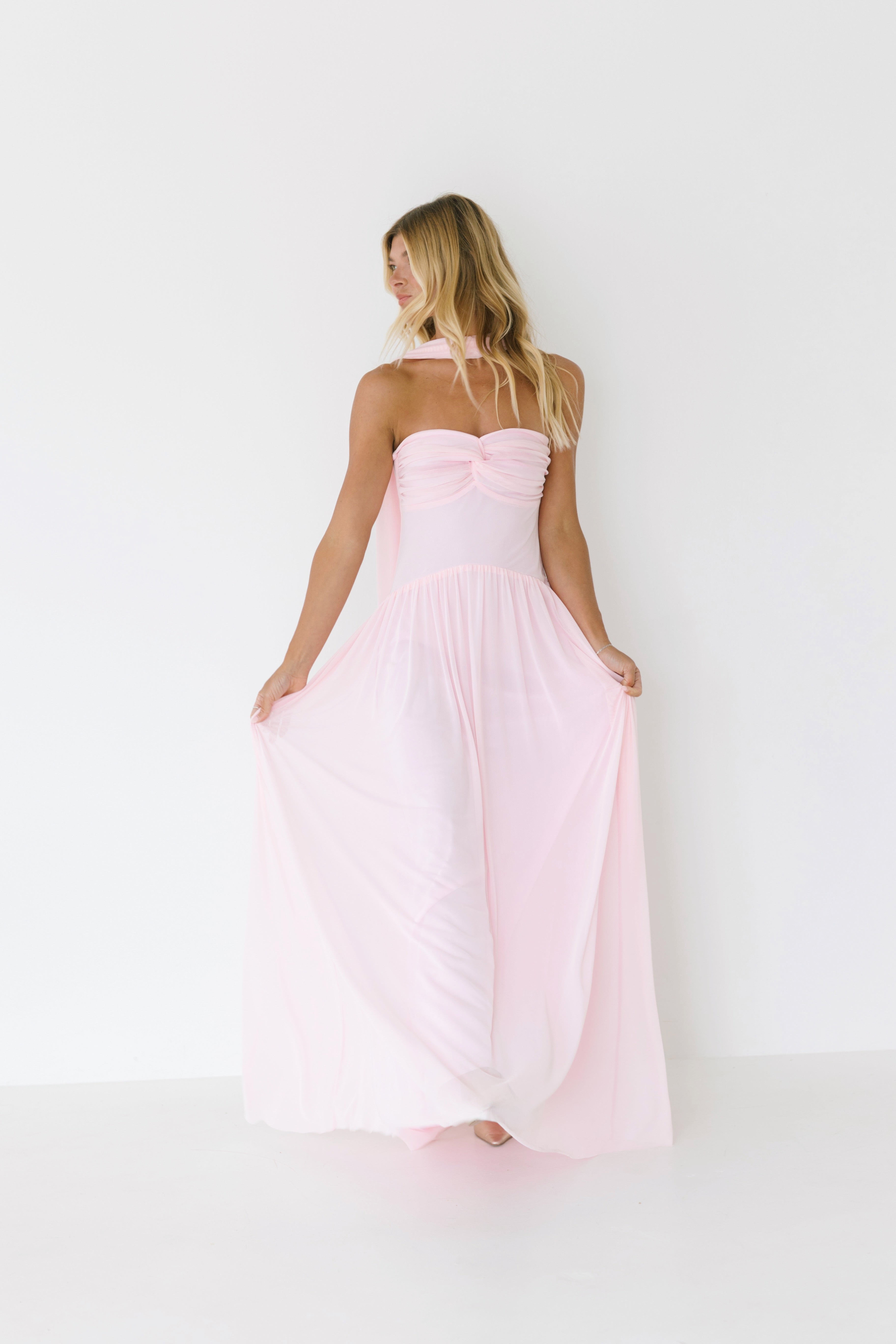 Zoey Strapless Maxi Scarf Dress - Baby Pink