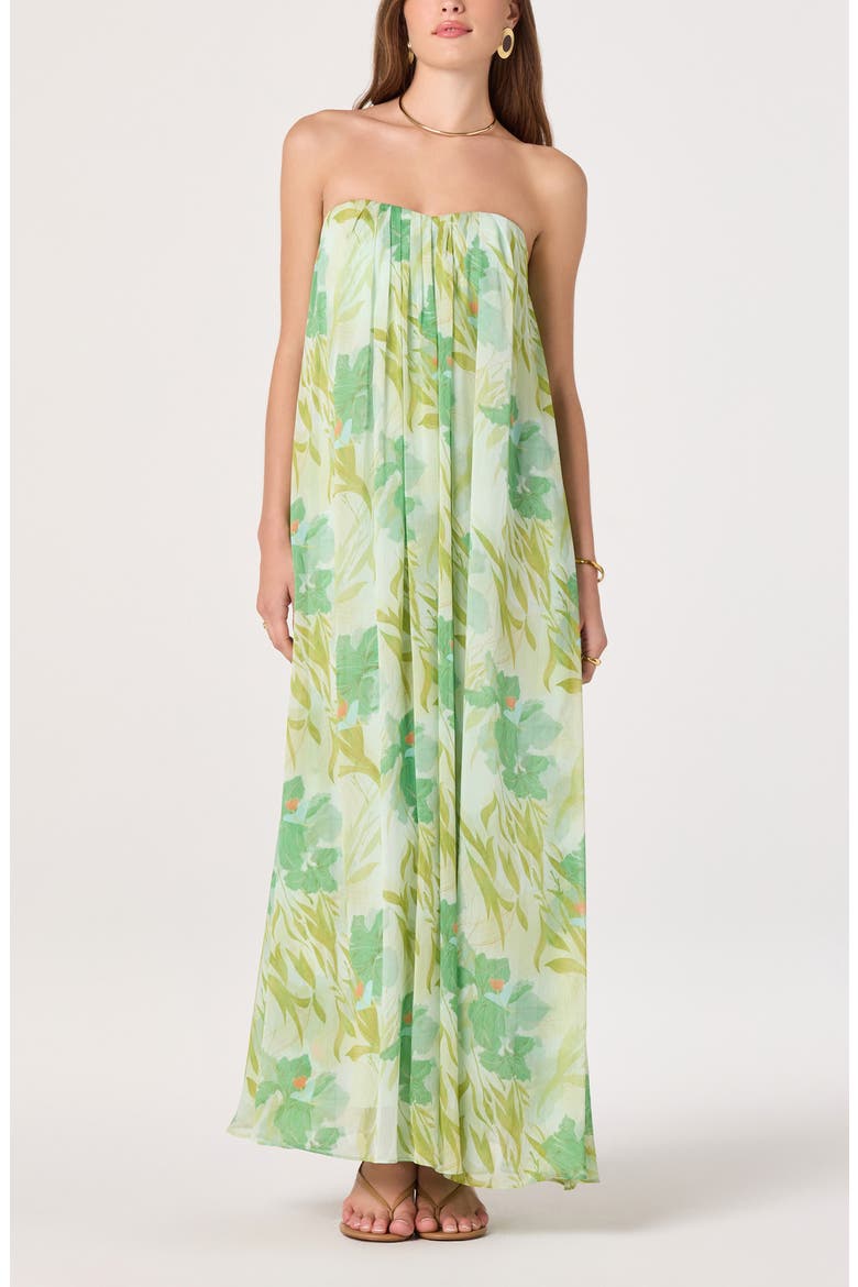 Strapless Pleated Floral Tube Maxi Dress