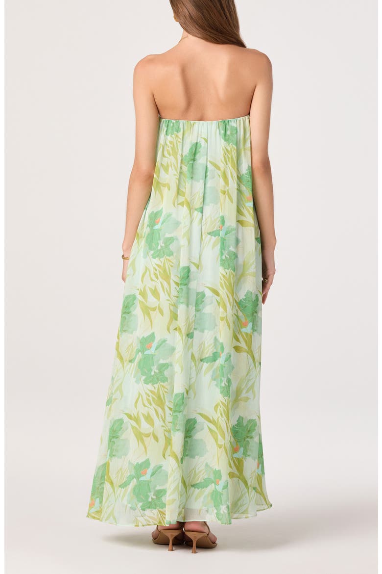 Strapless Pleated Floral Tube Maxi Dress