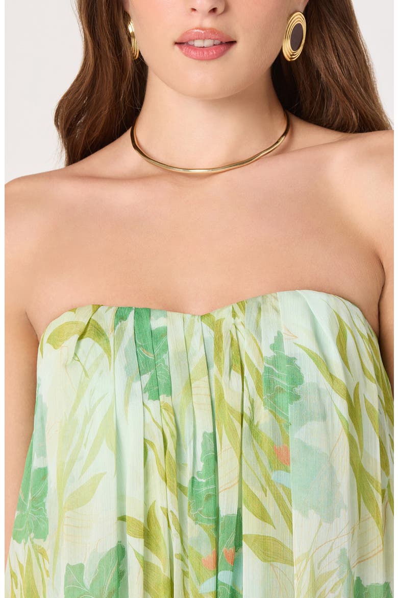 Strapless Pleated Floral Tube Maxi Dress