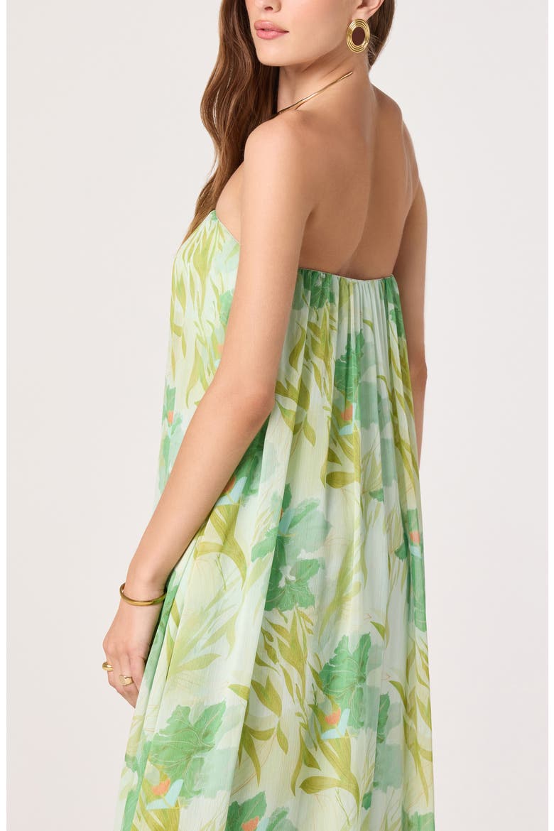 Strapless Pleated Floral Tube Maxi Dress