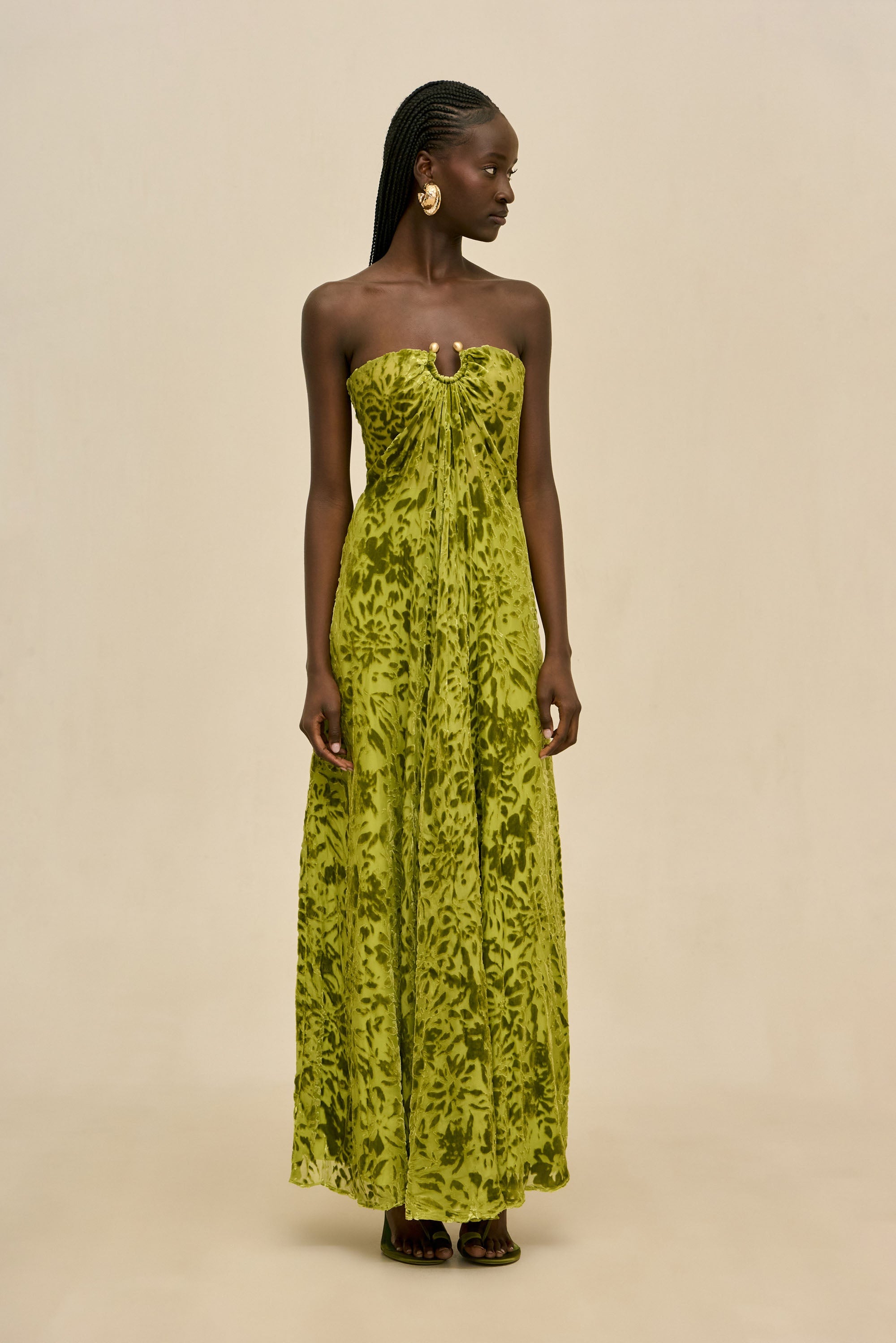 Luxury Floral Burnout Velvet Strapless Long Dress