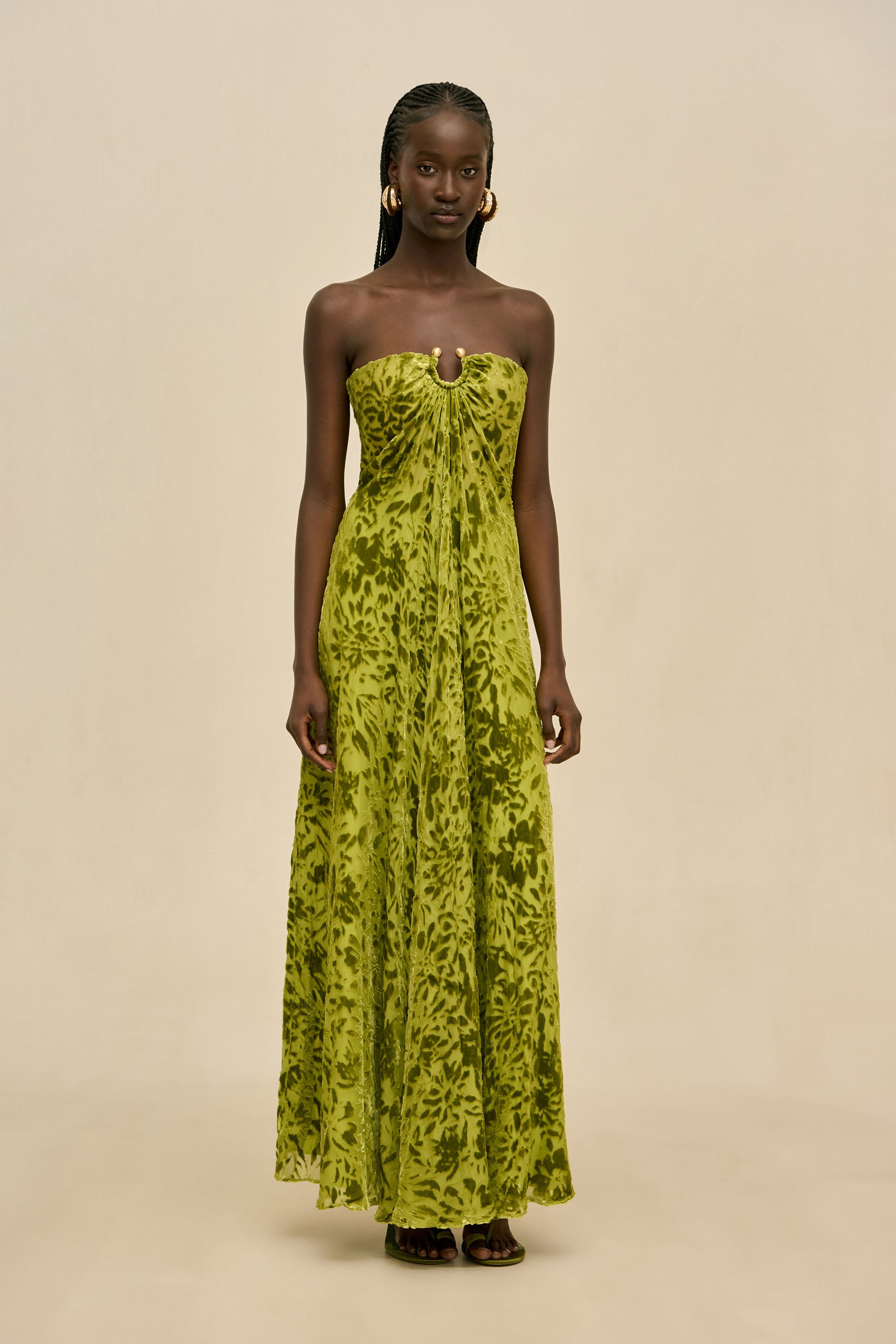 Luxury Floral Burnout Velvet Strapless Long Dress