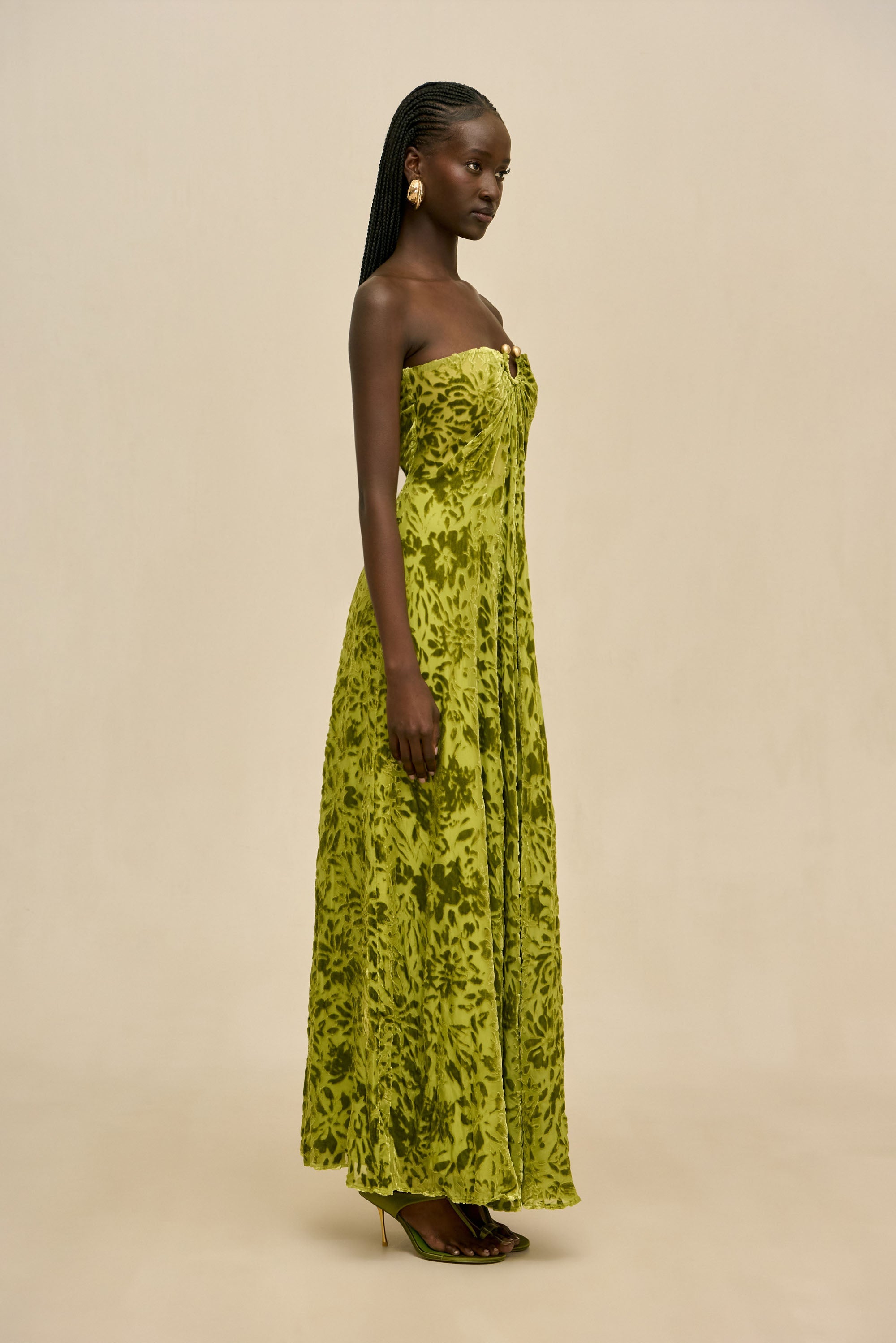 Luxury Floral Burnout Velvet Strapless Long Dress