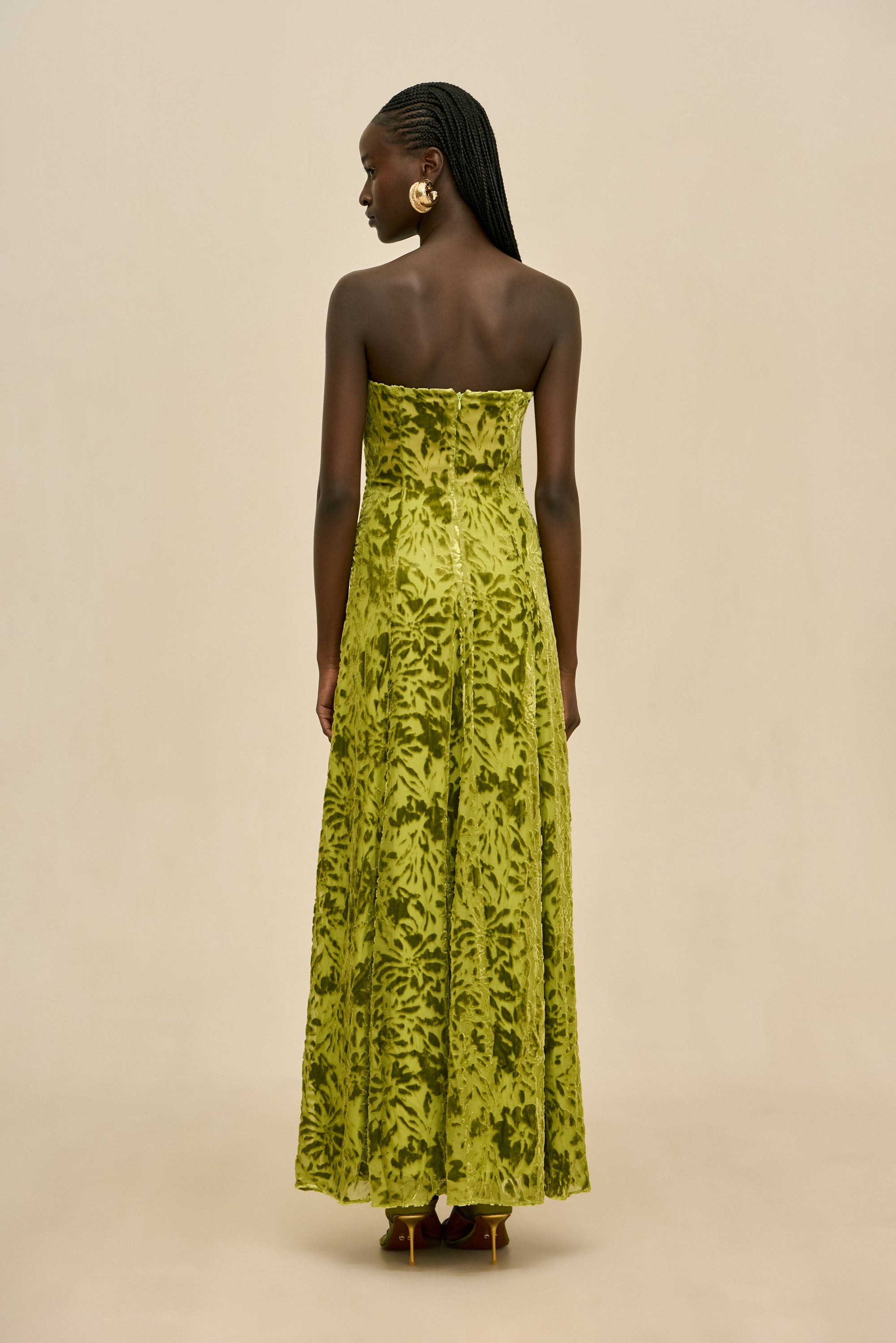 Luxury Floral Burnout Velvet Strapless Long Dress