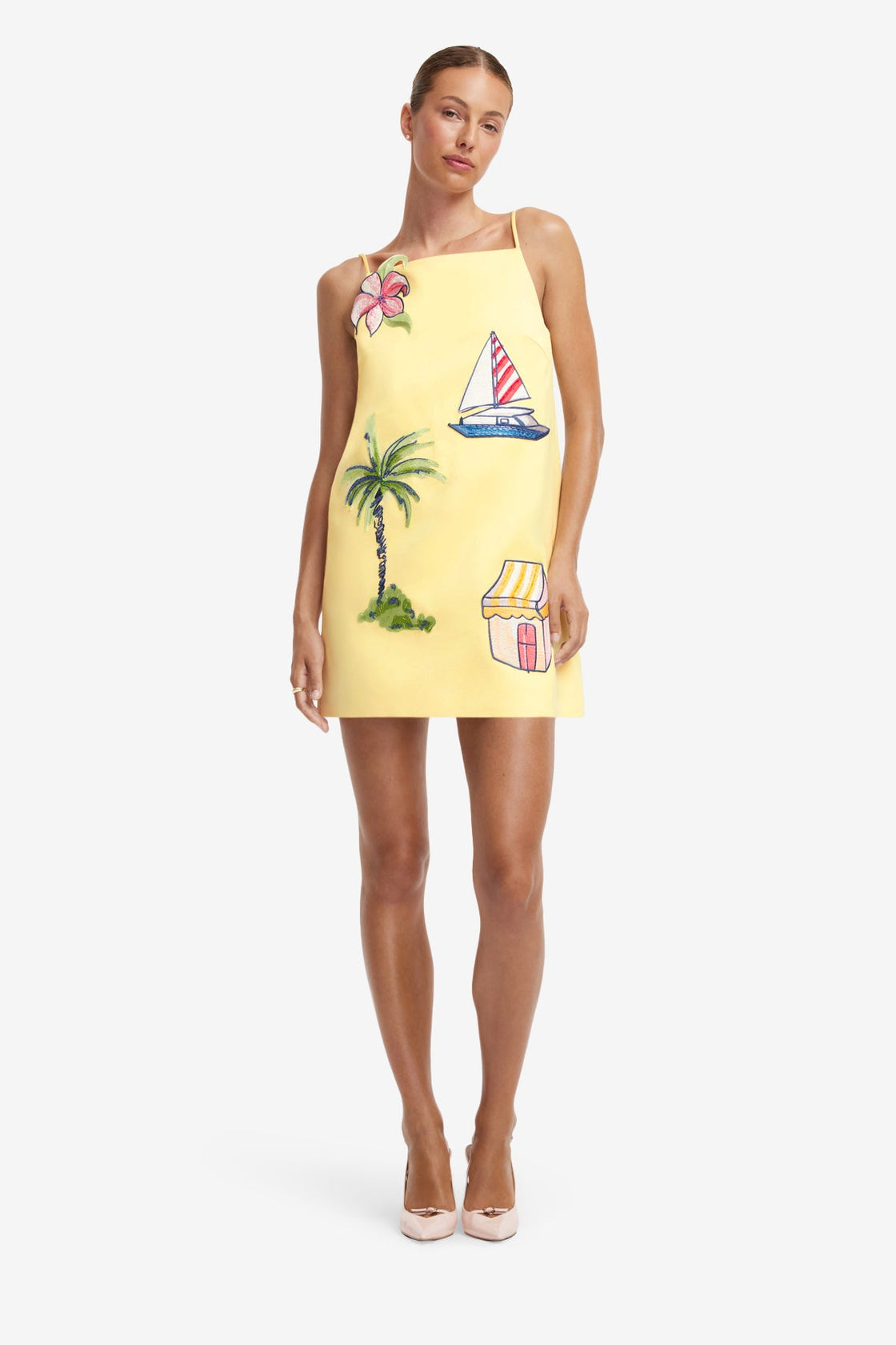 Summer Beach‑Themed Embroidery Mini Dress