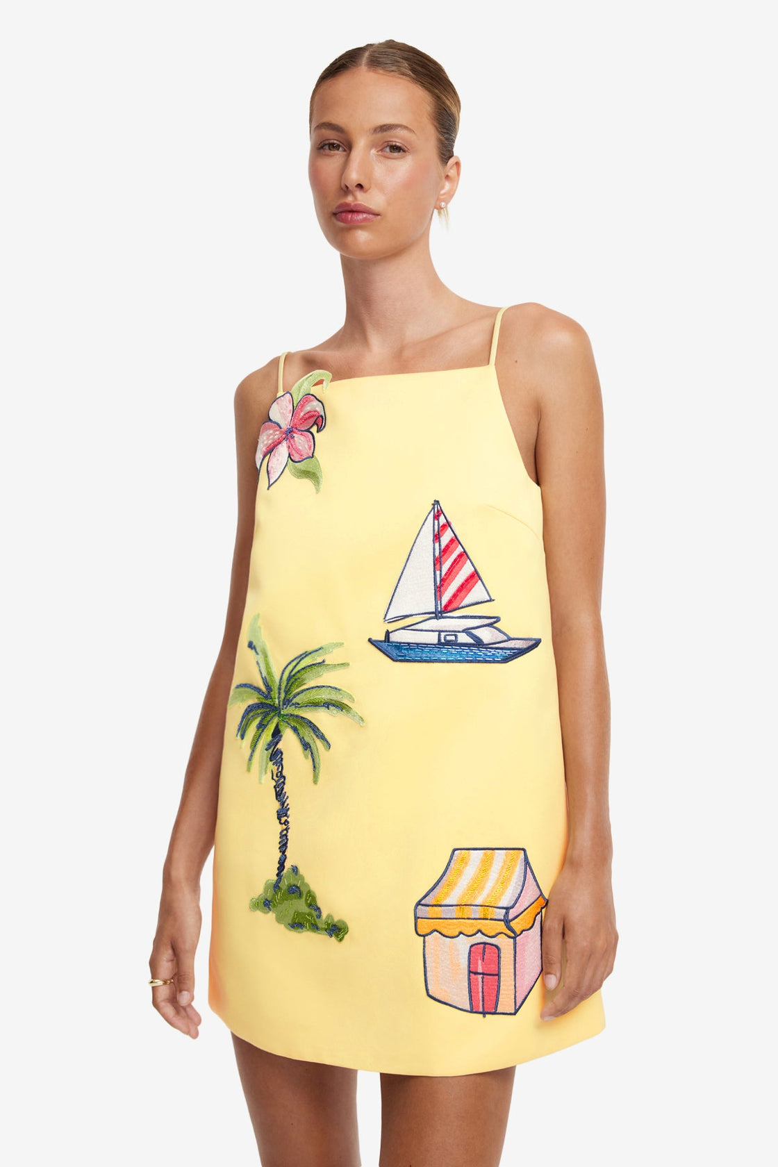 Summer Beach‑Themed Embroidery Mini Dress