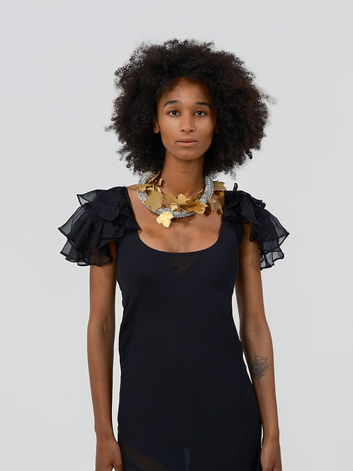 Ruffle Flutter Sleeve Chiffon Midi Dress