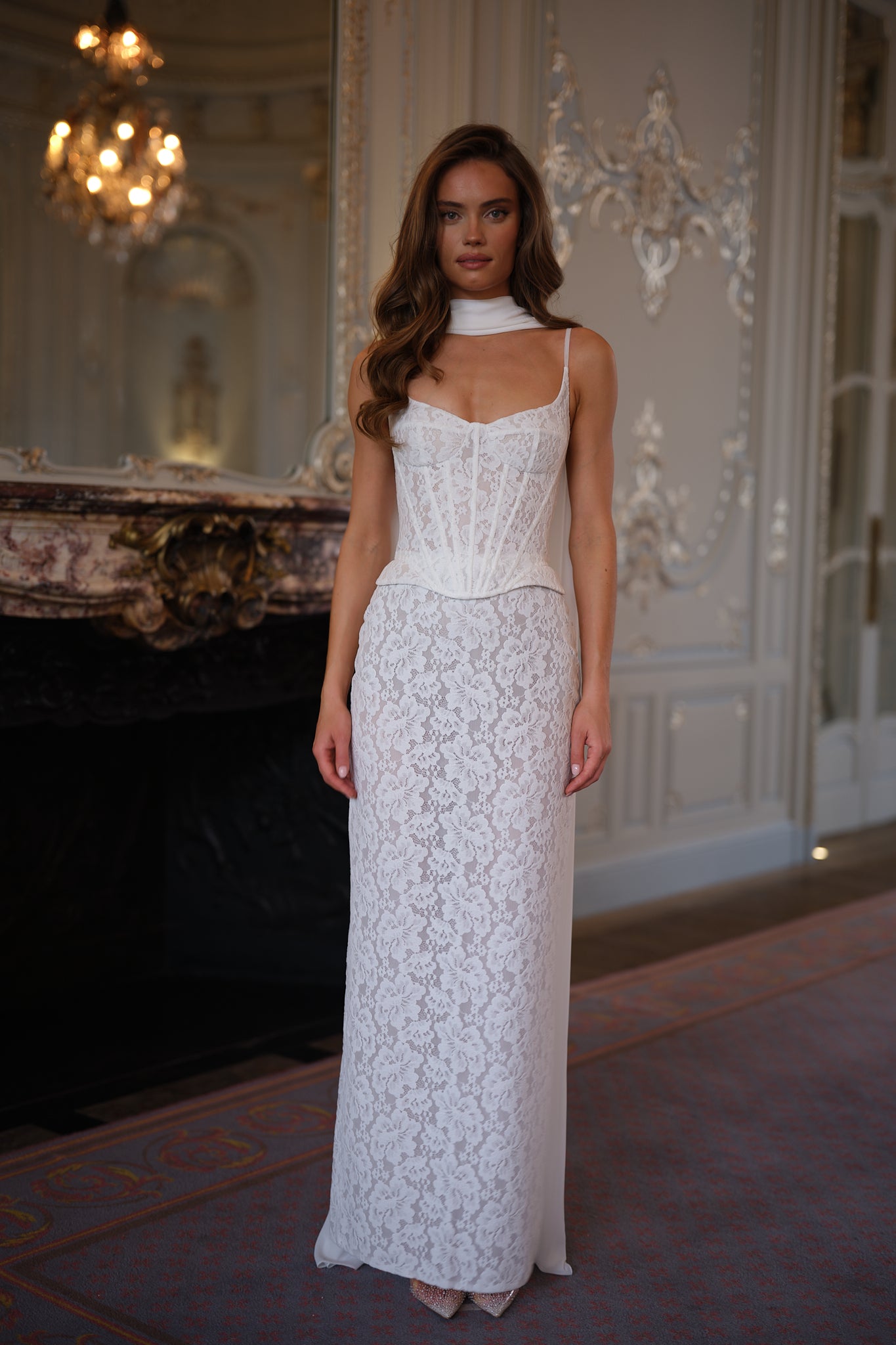 White Lace Corset Spaghetti Strap Mermaid Wedding Dress