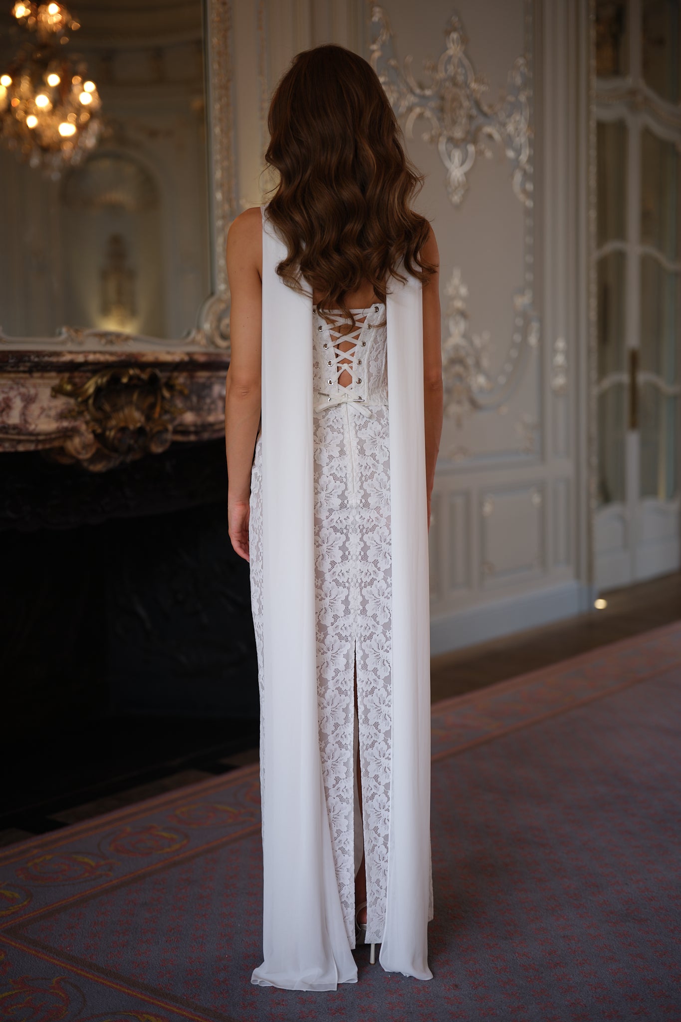White Lace Corset Spaghetti Strap Mermaid Wedding Dress