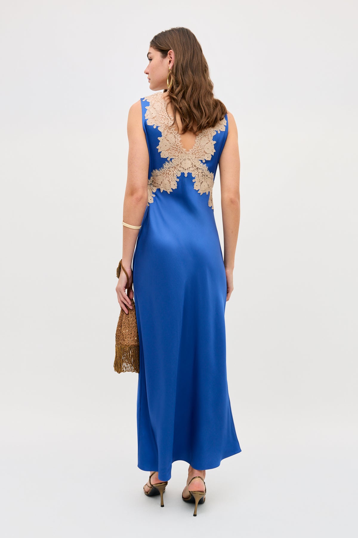 Lace‑Appliqued Satin V‑Neck Slip Madi Dress