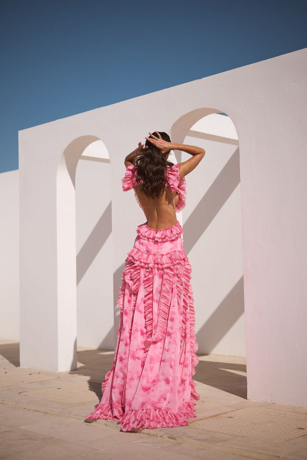 Pink Tie-Dye Ruffle Tiered Maxi Dress