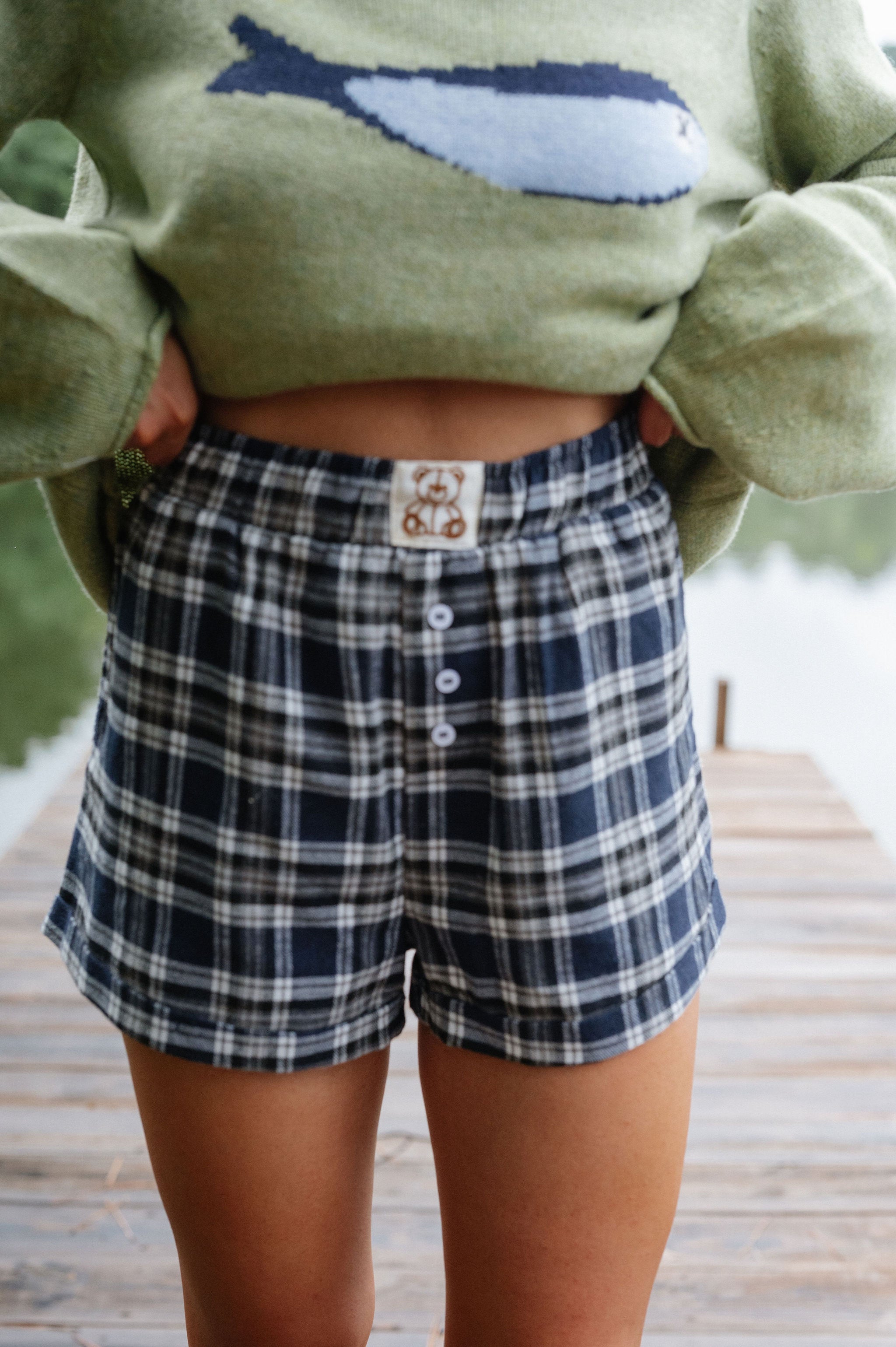 Sarah Plaid Boxer Shorts-Navy/Black