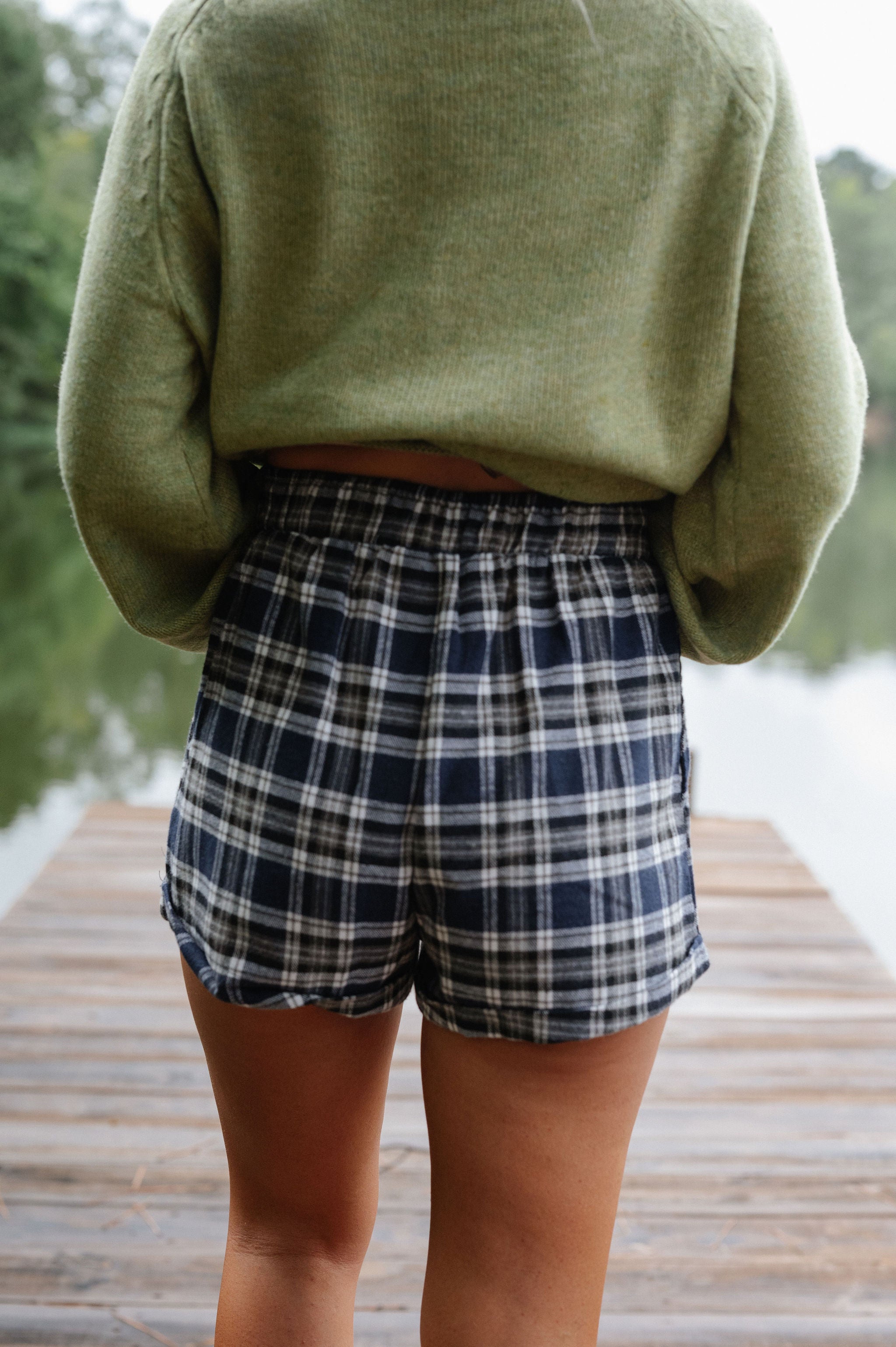 Sarah Plaid Boxer Shorts-Navy/Black