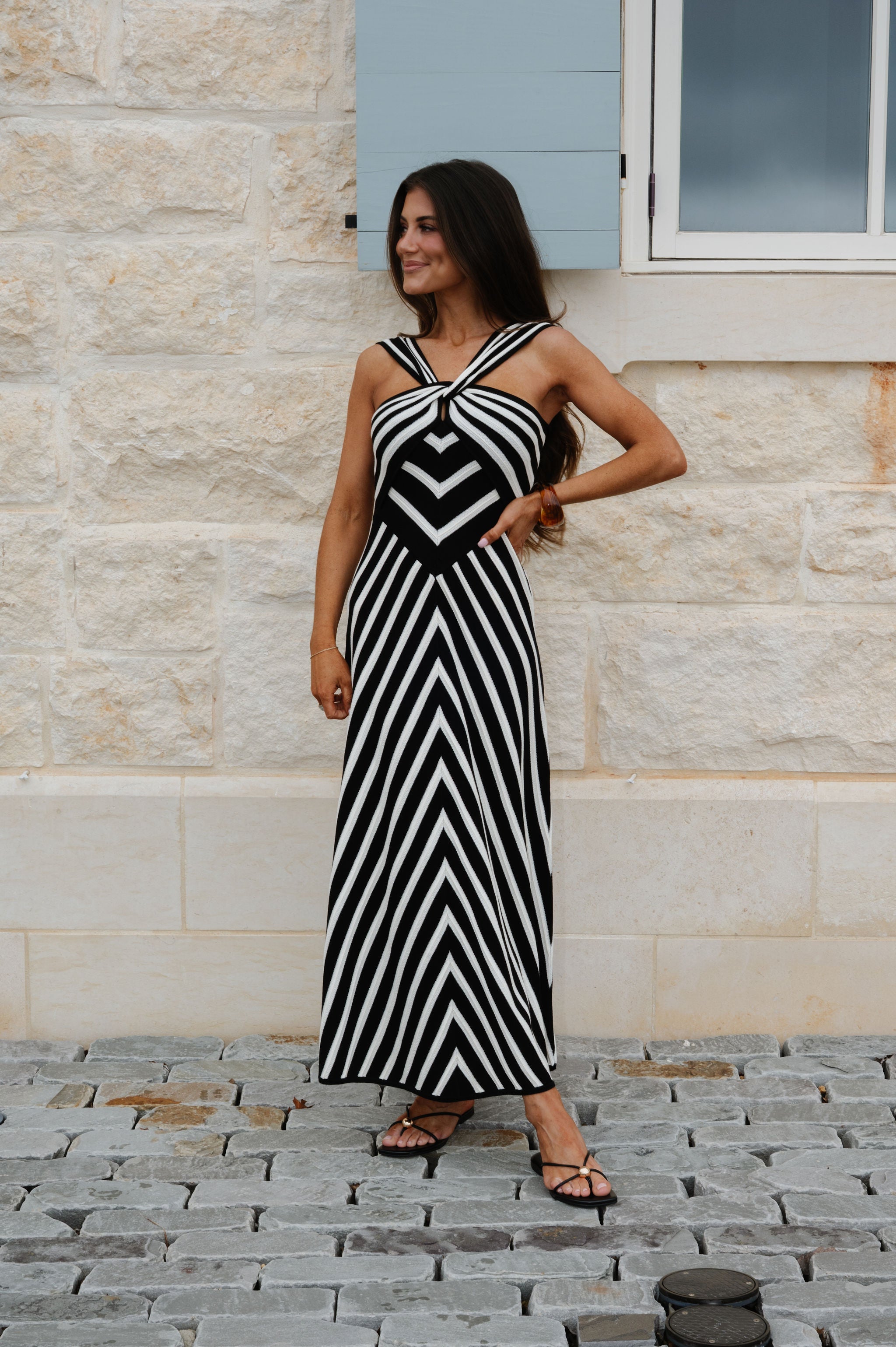 Callie Striped Maxi Dress-Black/Cream