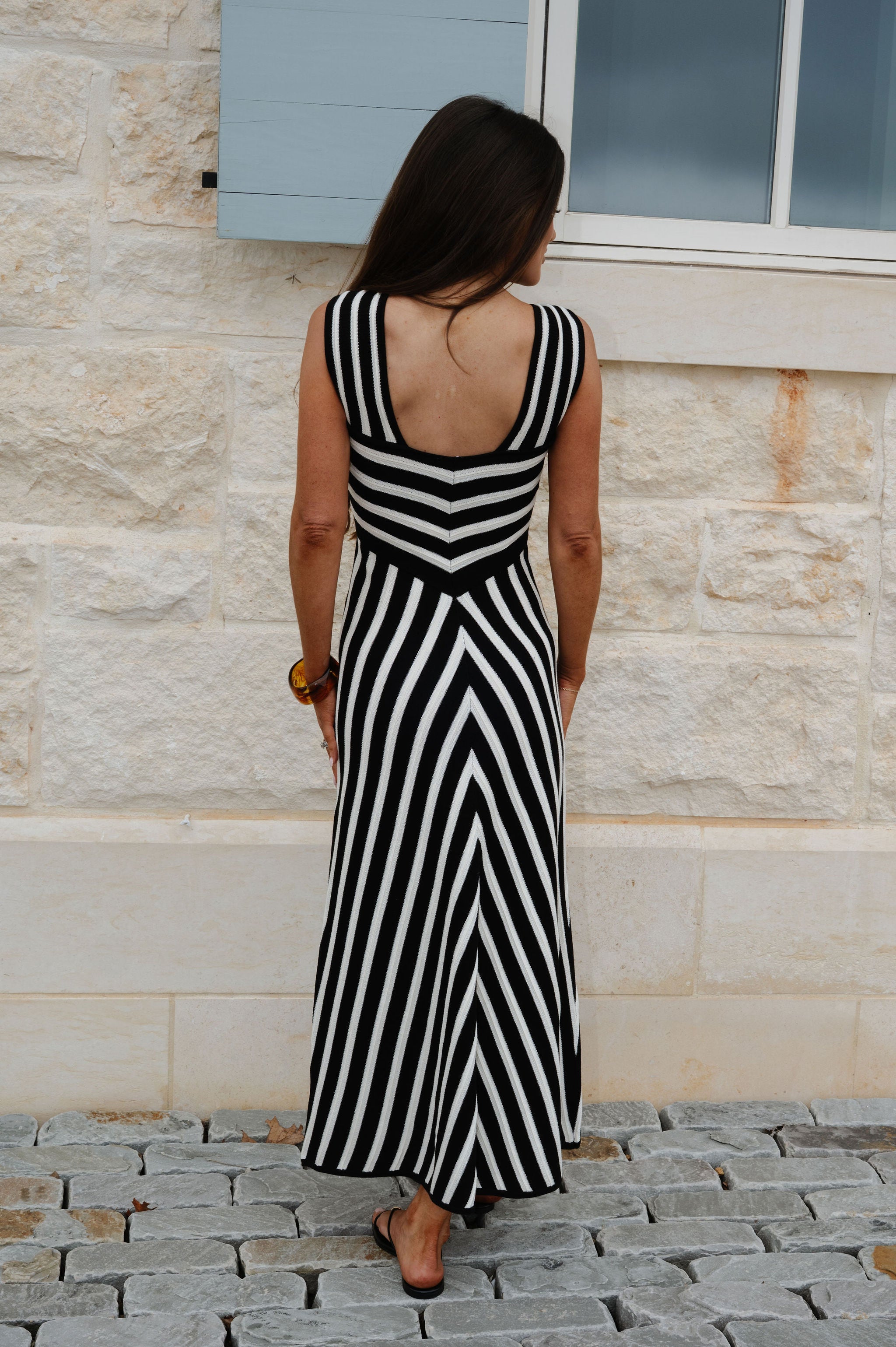 Callie Striped Maxi Dress-Black/Cream