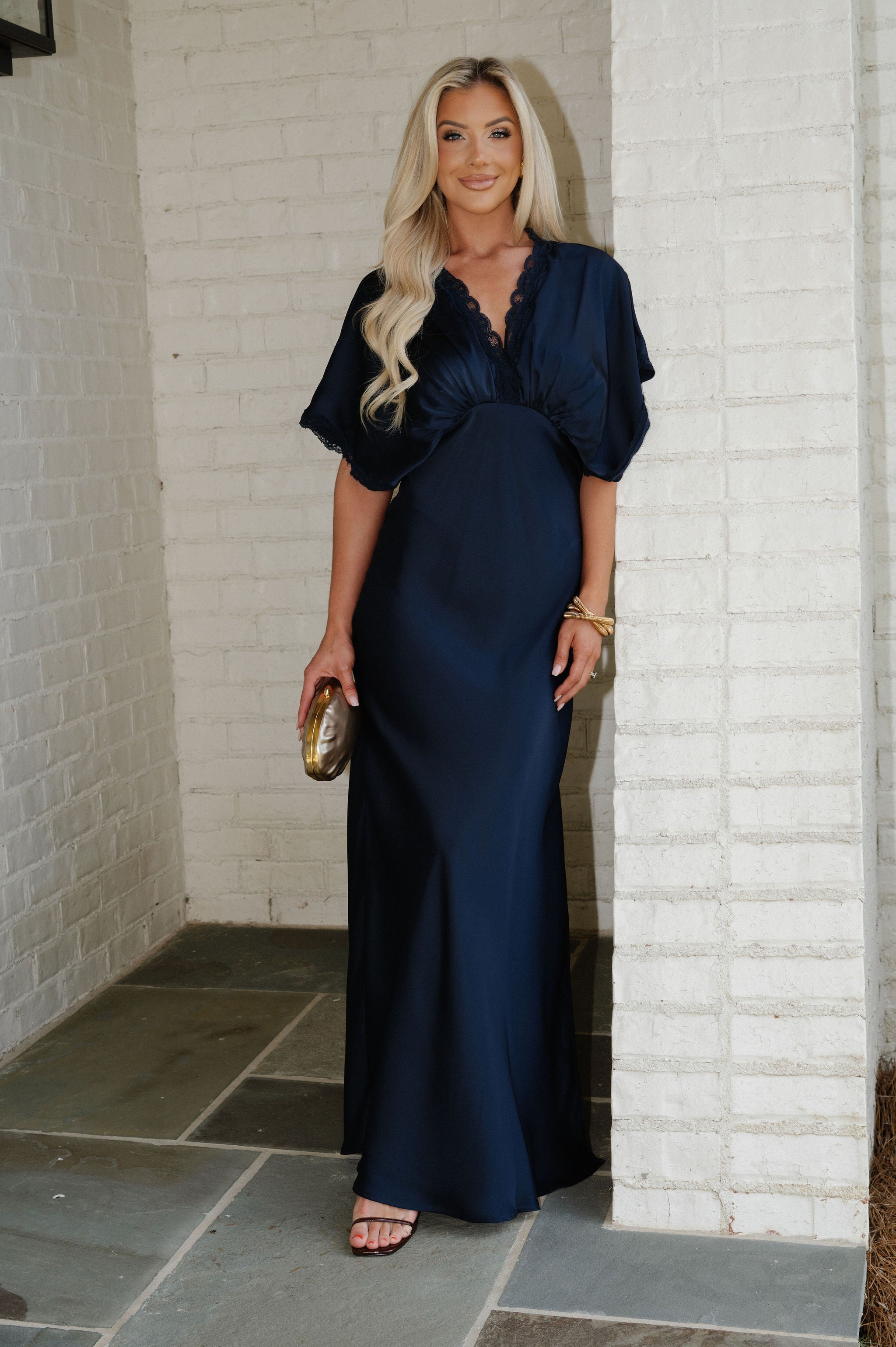 Dillon Satin Maxi Dress-Navy