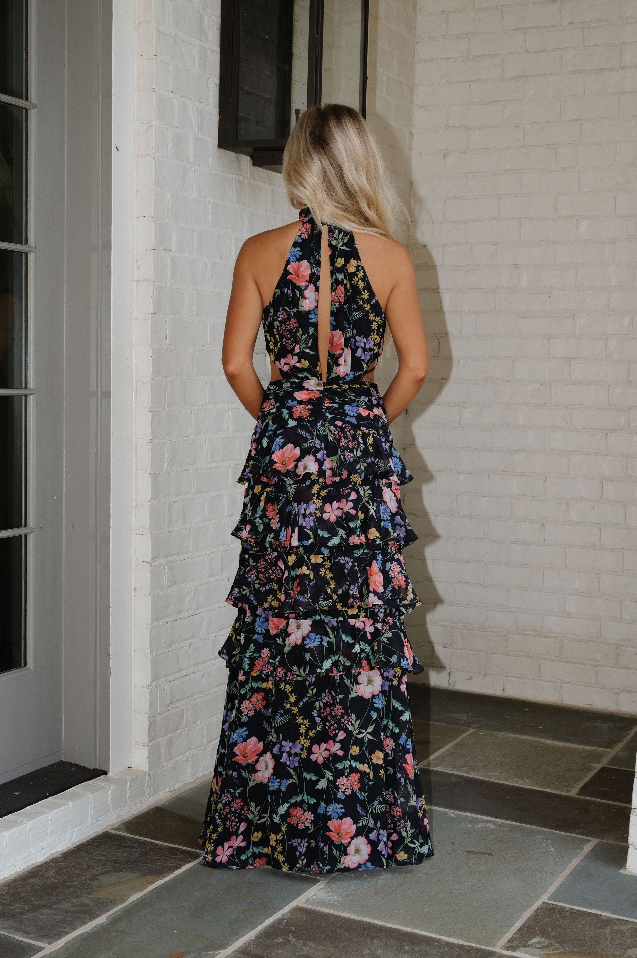 Quinn Halter Maxi Dress-Black Floral
