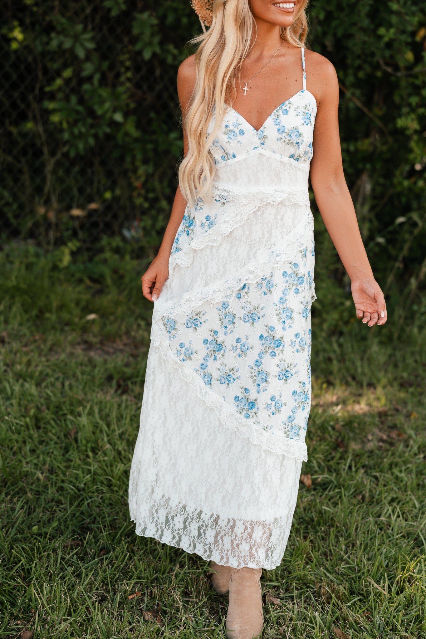 Golden Hour Floral Lace Maxi Dress