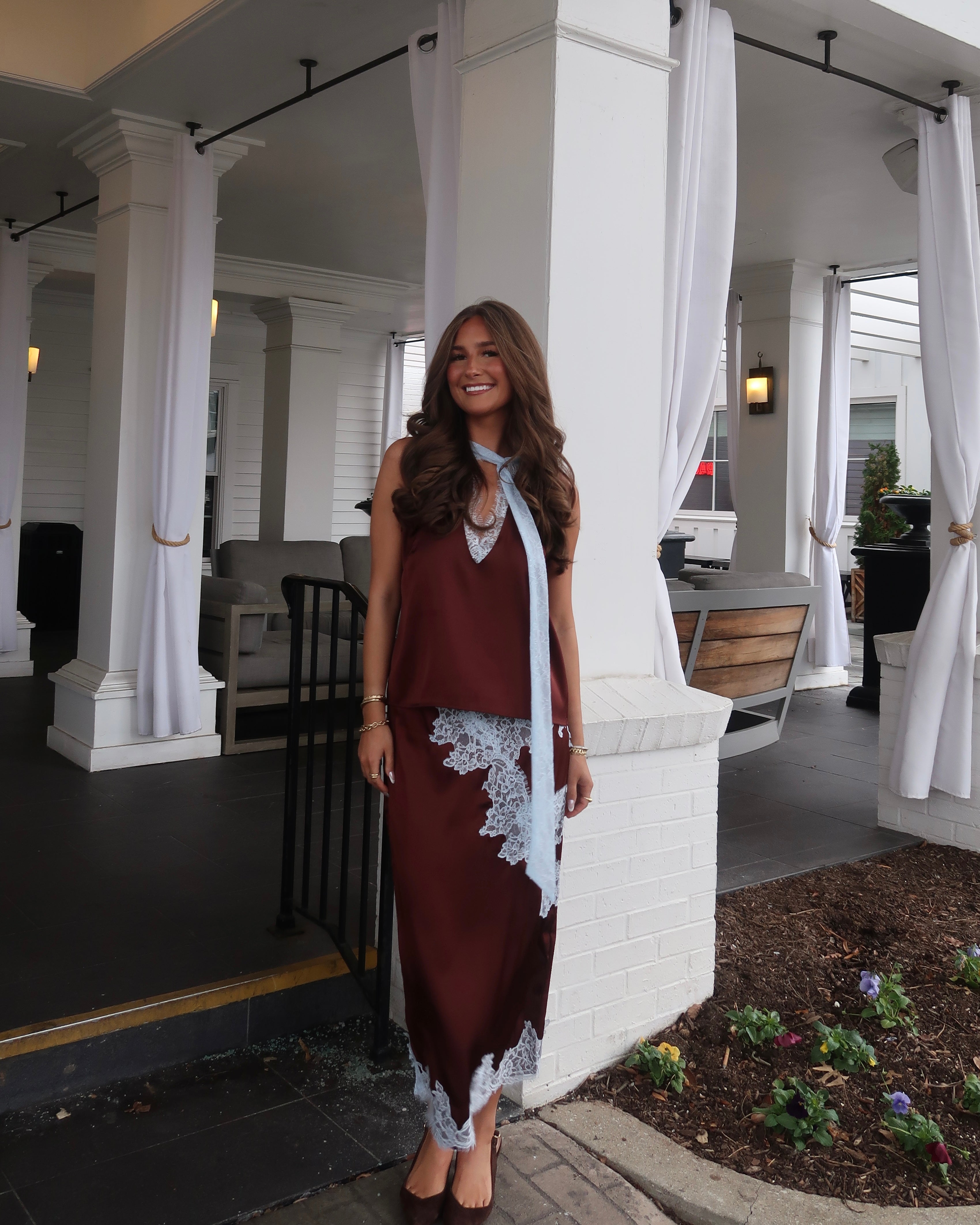 Kaidyn Lace Trim Satin Set