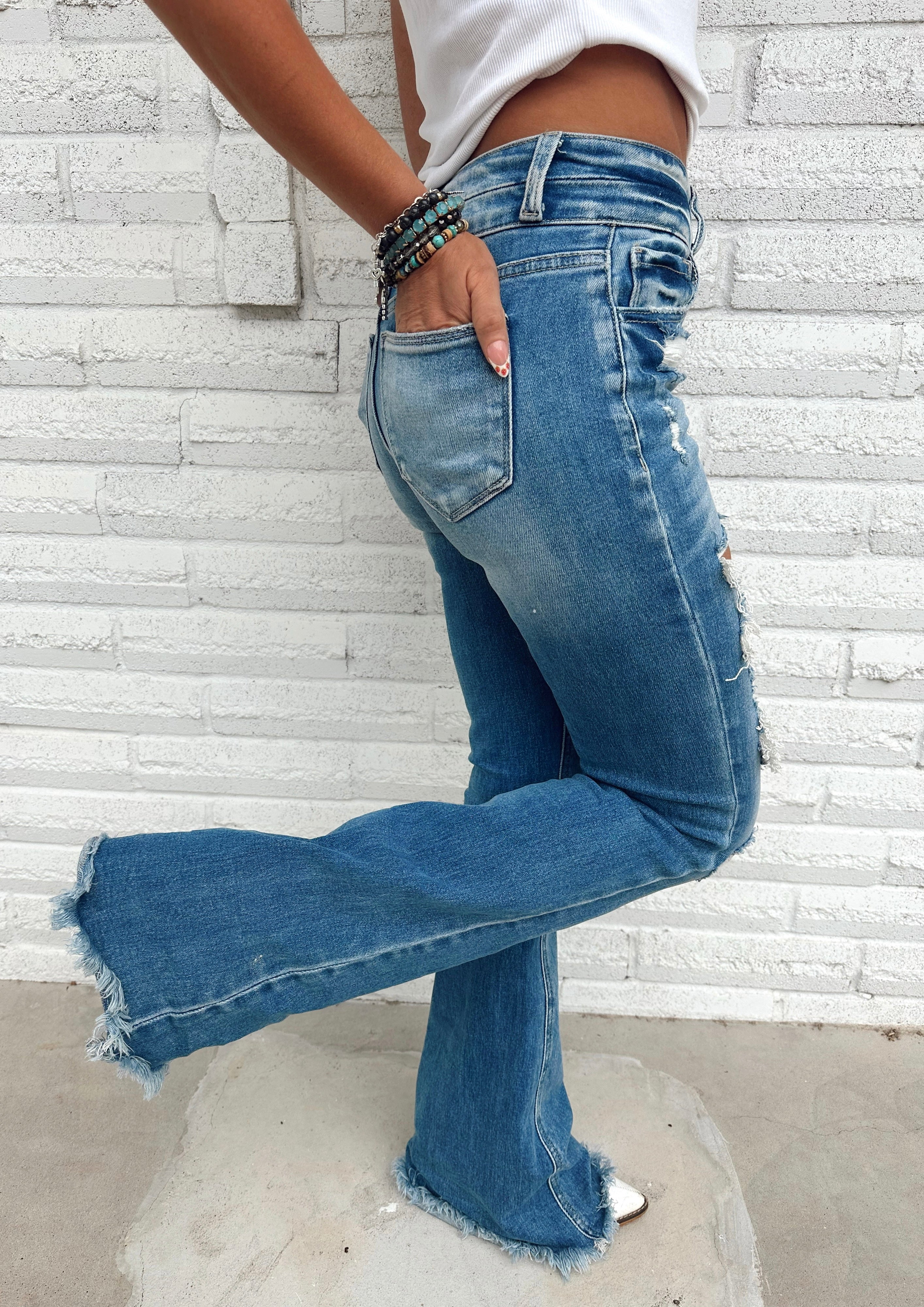 LIGHT WASH Route 507 Milestone Distressed Denim Flare Jeans