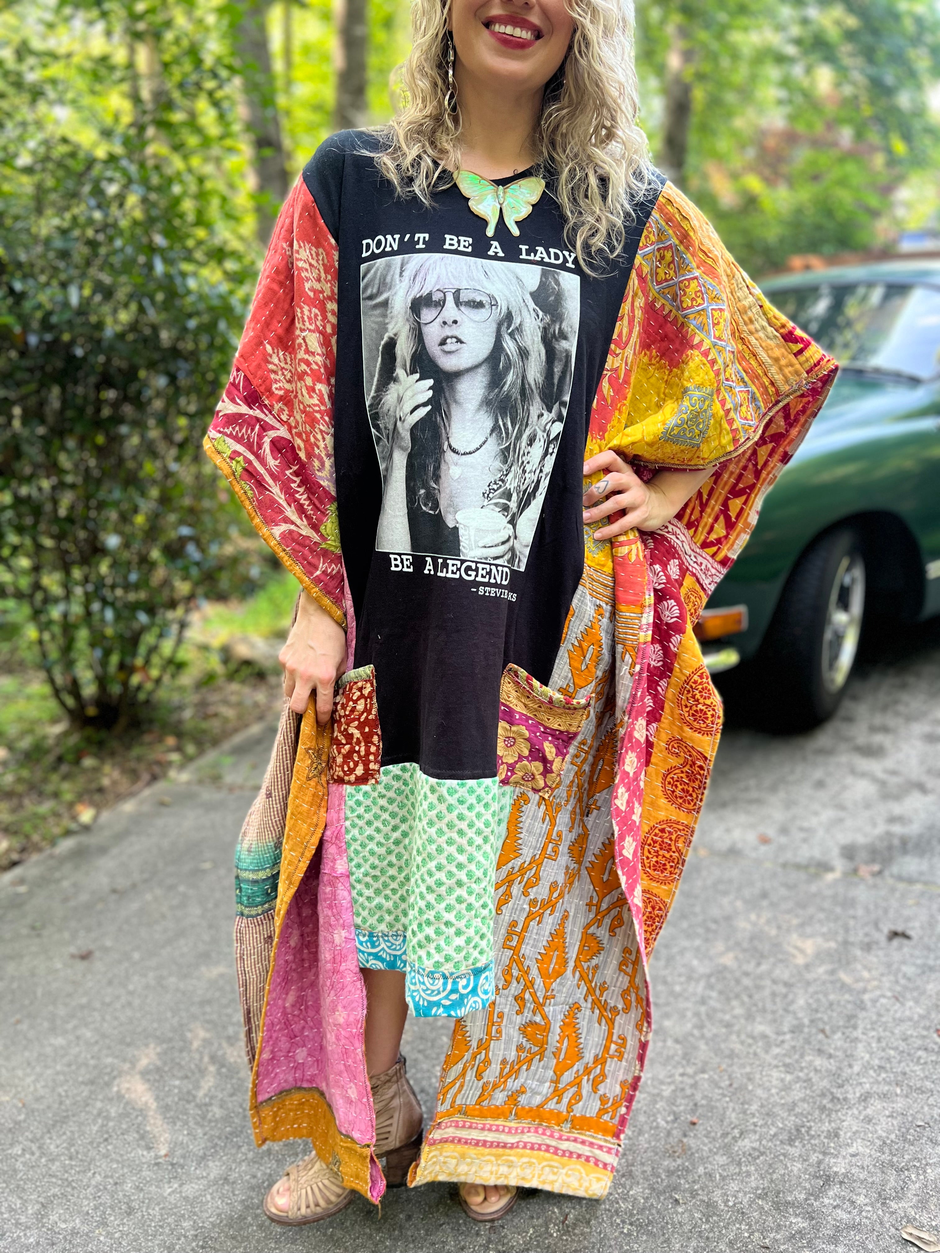 *Remake* KANTHA WING UPCYCLED DRESS// open size handmade// STEVIE NICKS LEGEND
