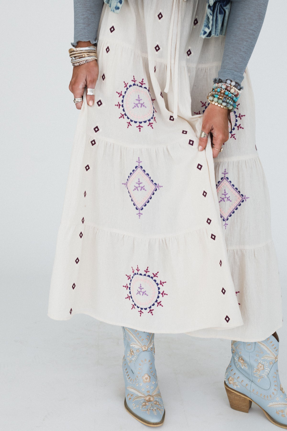Larkspur Embroidered Maxi Skirt - Natural