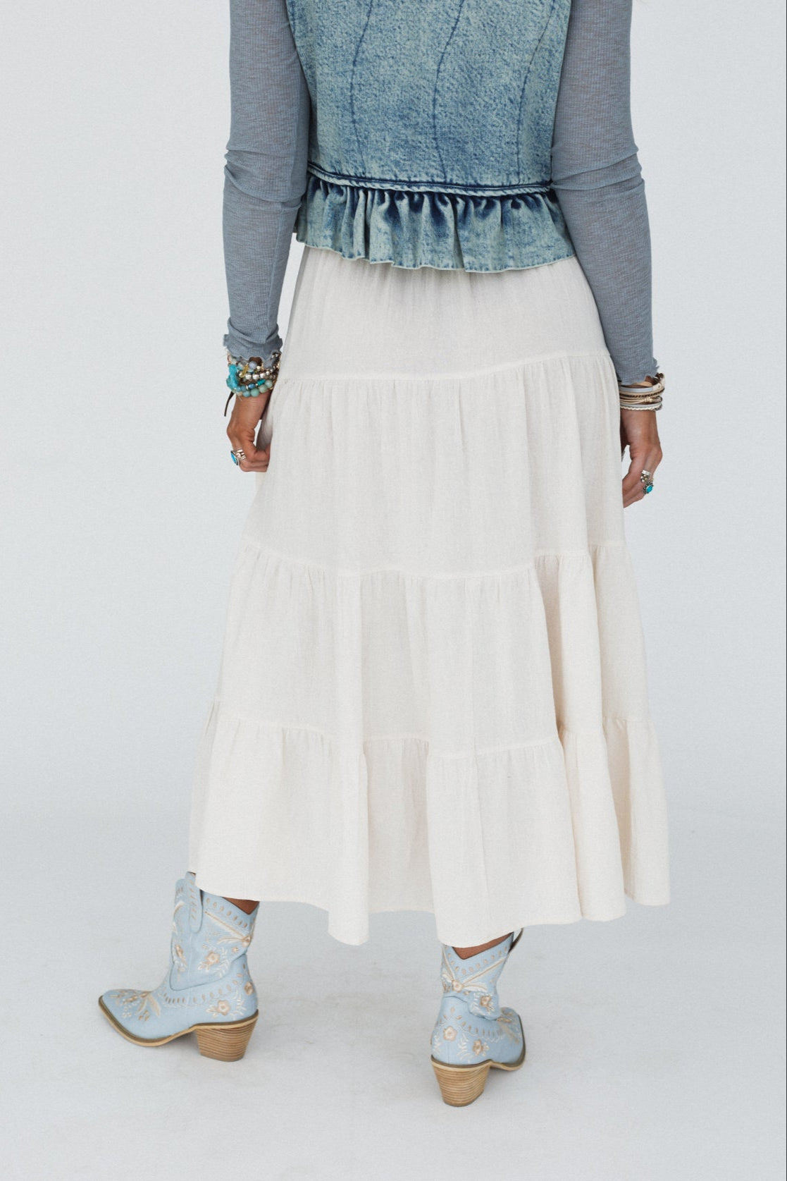 Larkspur Embroidered Maxi Skirt - Natural