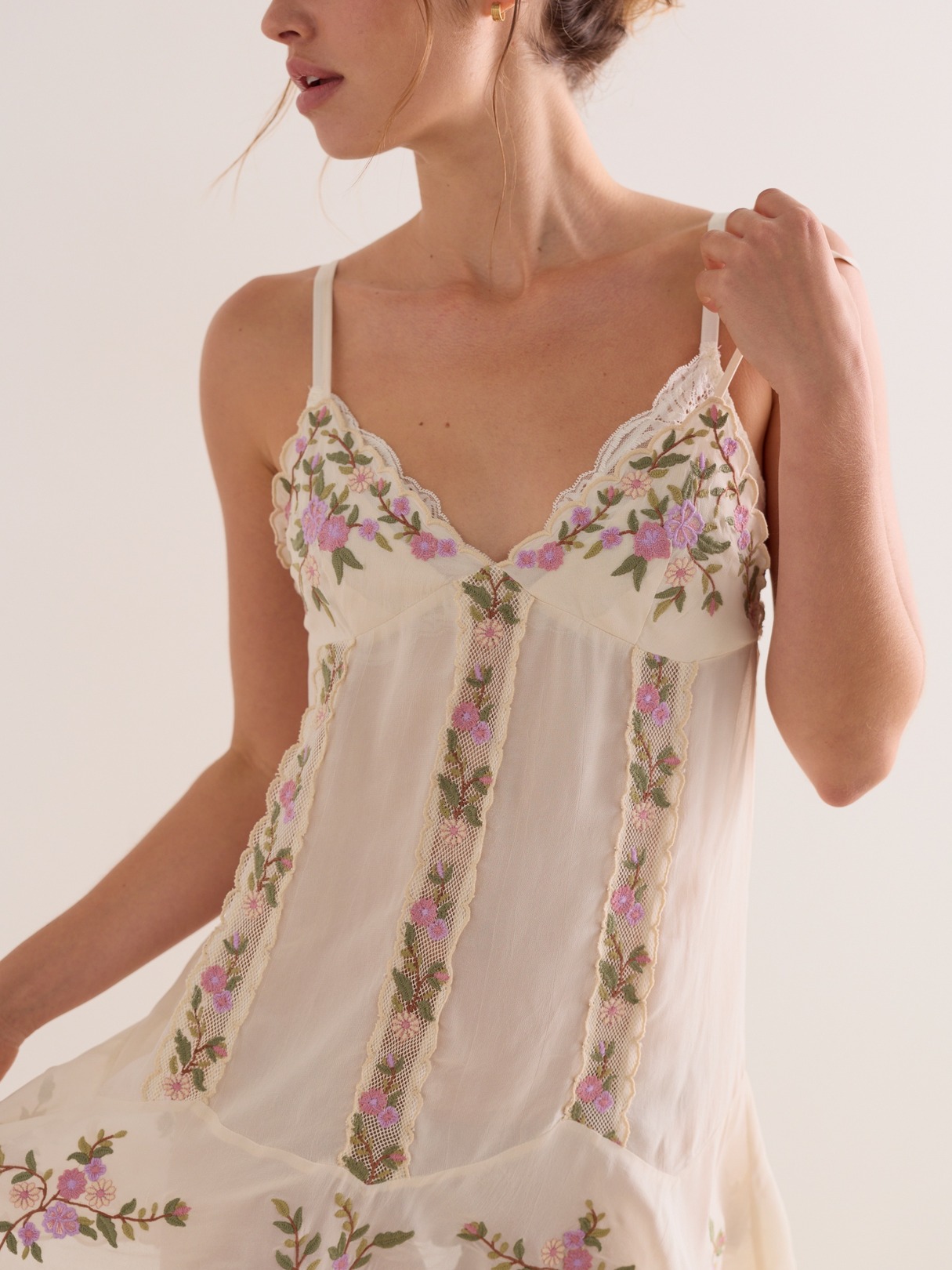 EMBROIDERED DROP WAIST MINI SLIP DRESS