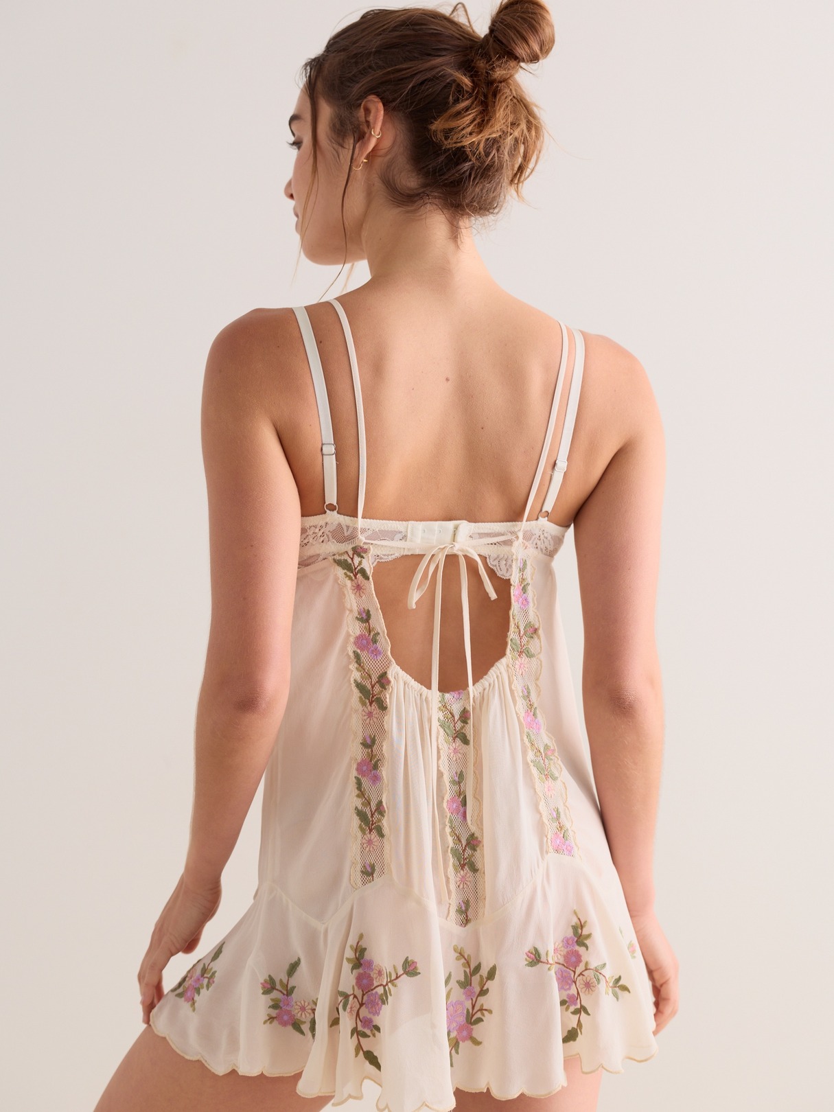 EMBROIDERED DROP WAIST MINI SLIP DRESS